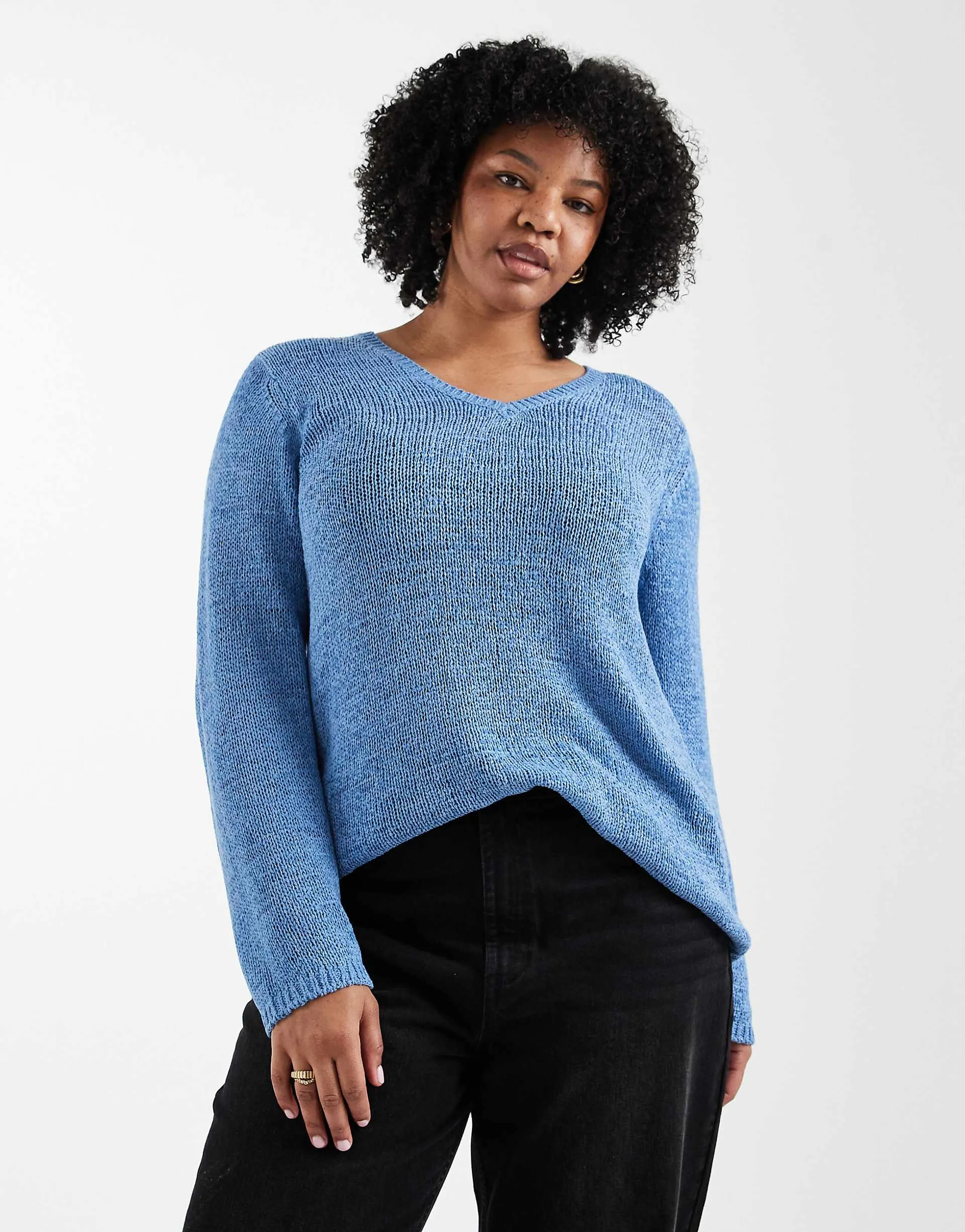 ONLY Curve v-neck knit sweater in blue