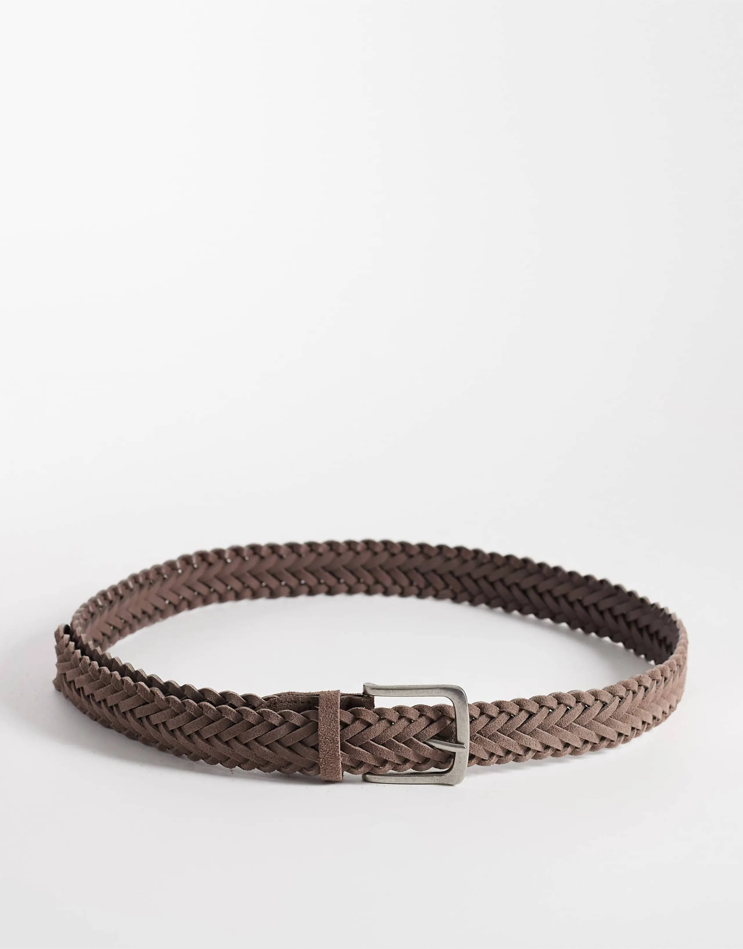 ASOS DESIGN suede braided belt with silver buckle in light brown