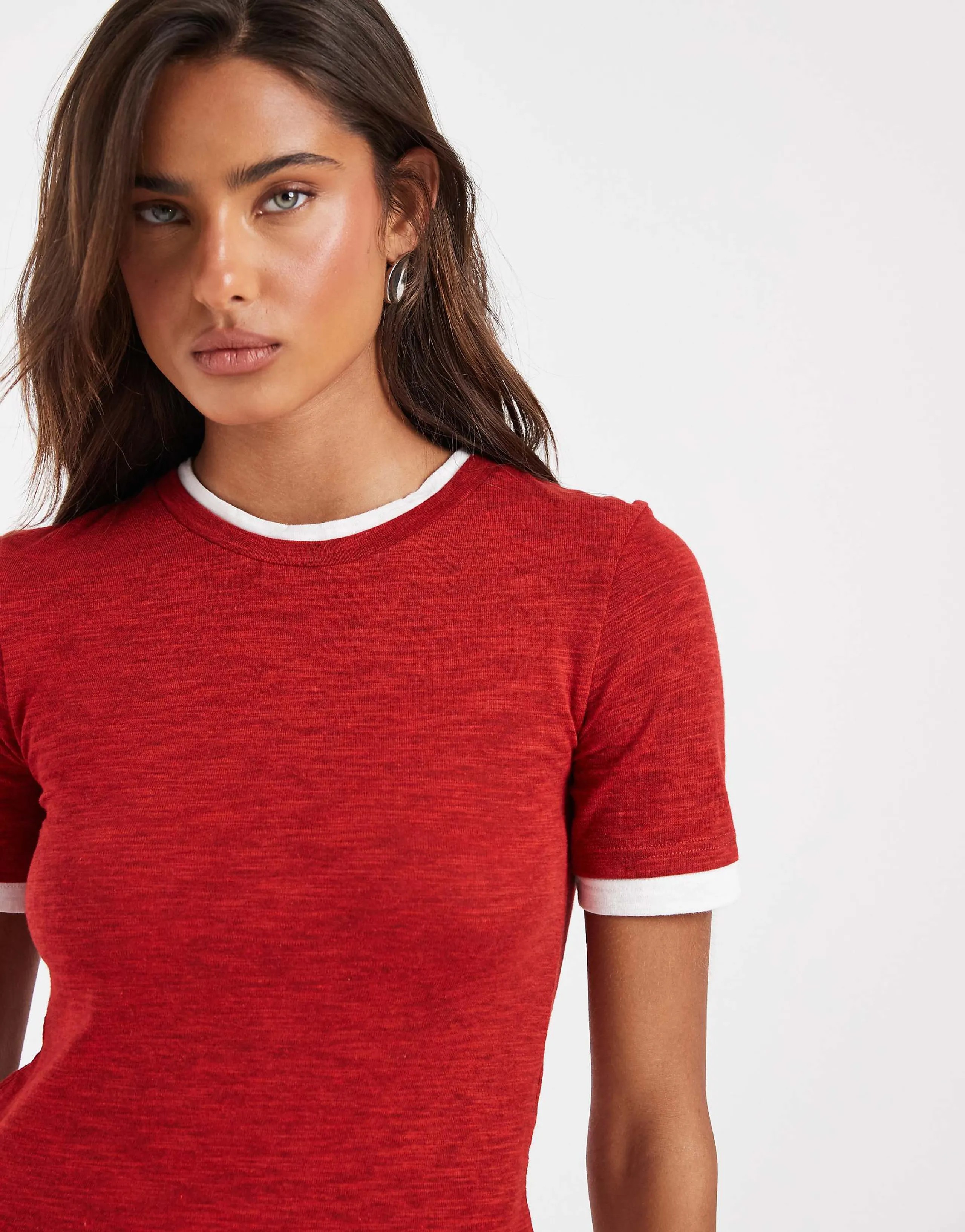 ASOS DESIGN slubby shrunken tee with mock double layer in red