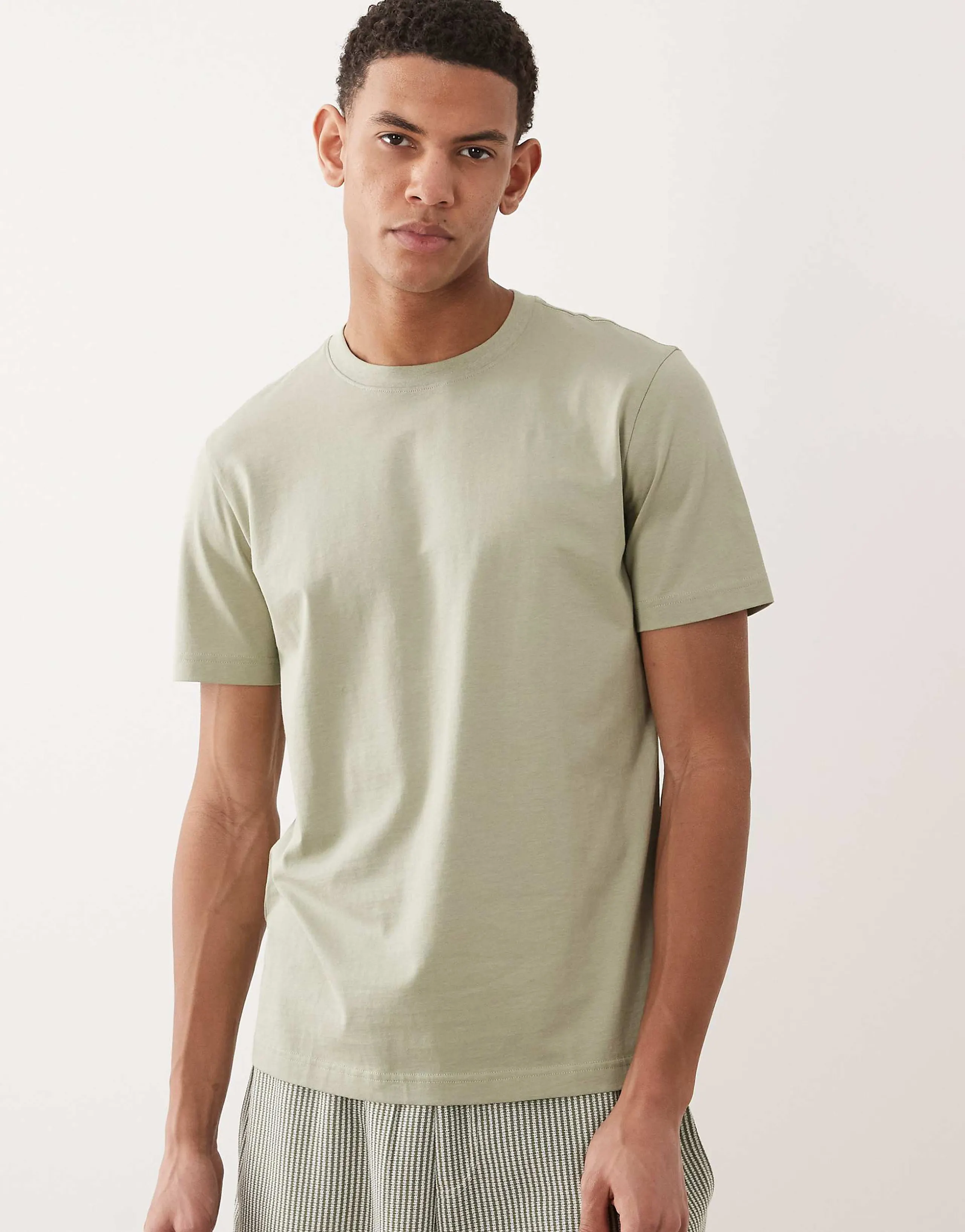 Mango 100% cotton slim fit T-shirt in light green