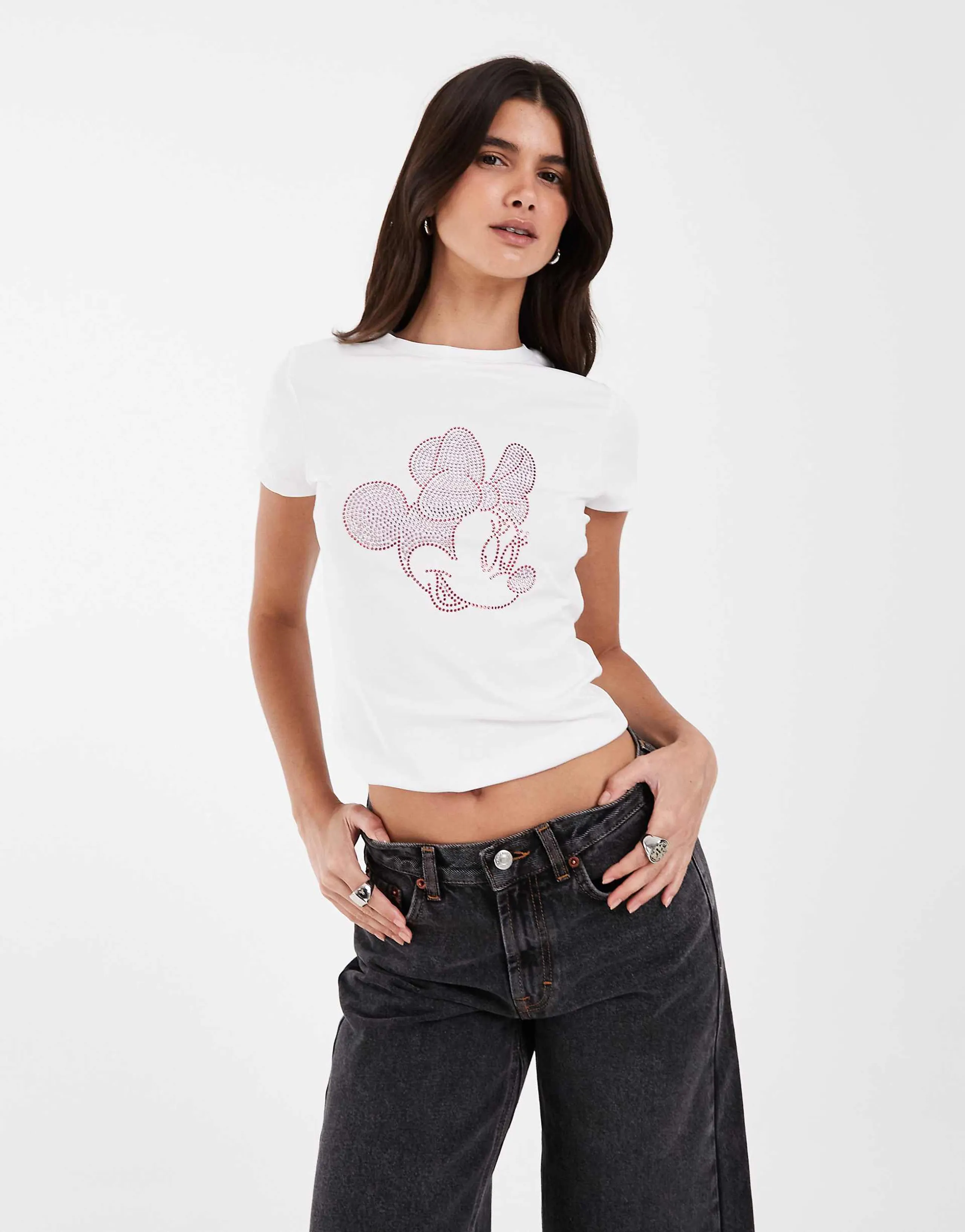 ASOS DESIGN Disney baby tee with Minnie Mouse rhinestone embellishment in white