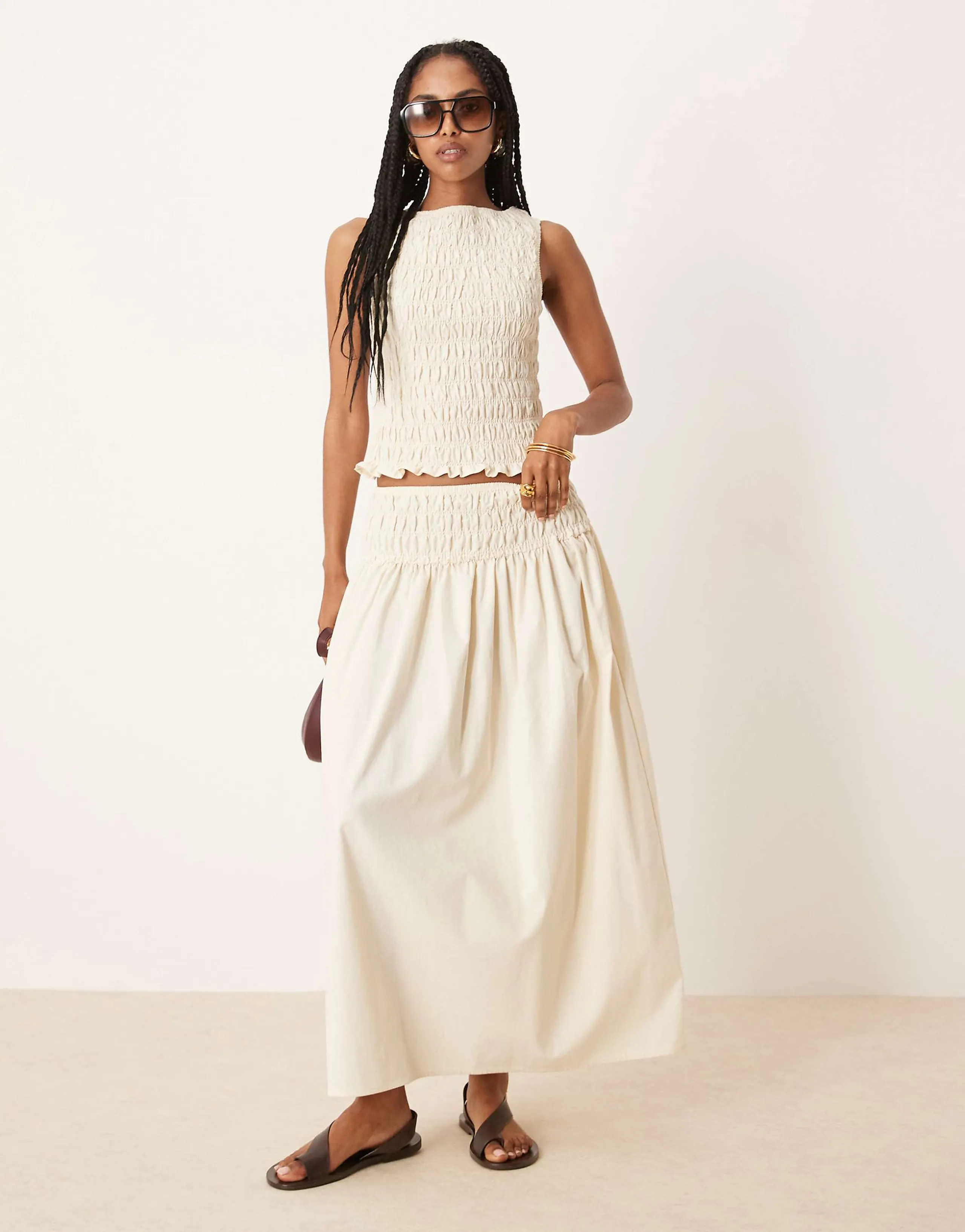 ASOS DESIGN shirred waist maxi skirt in ivory