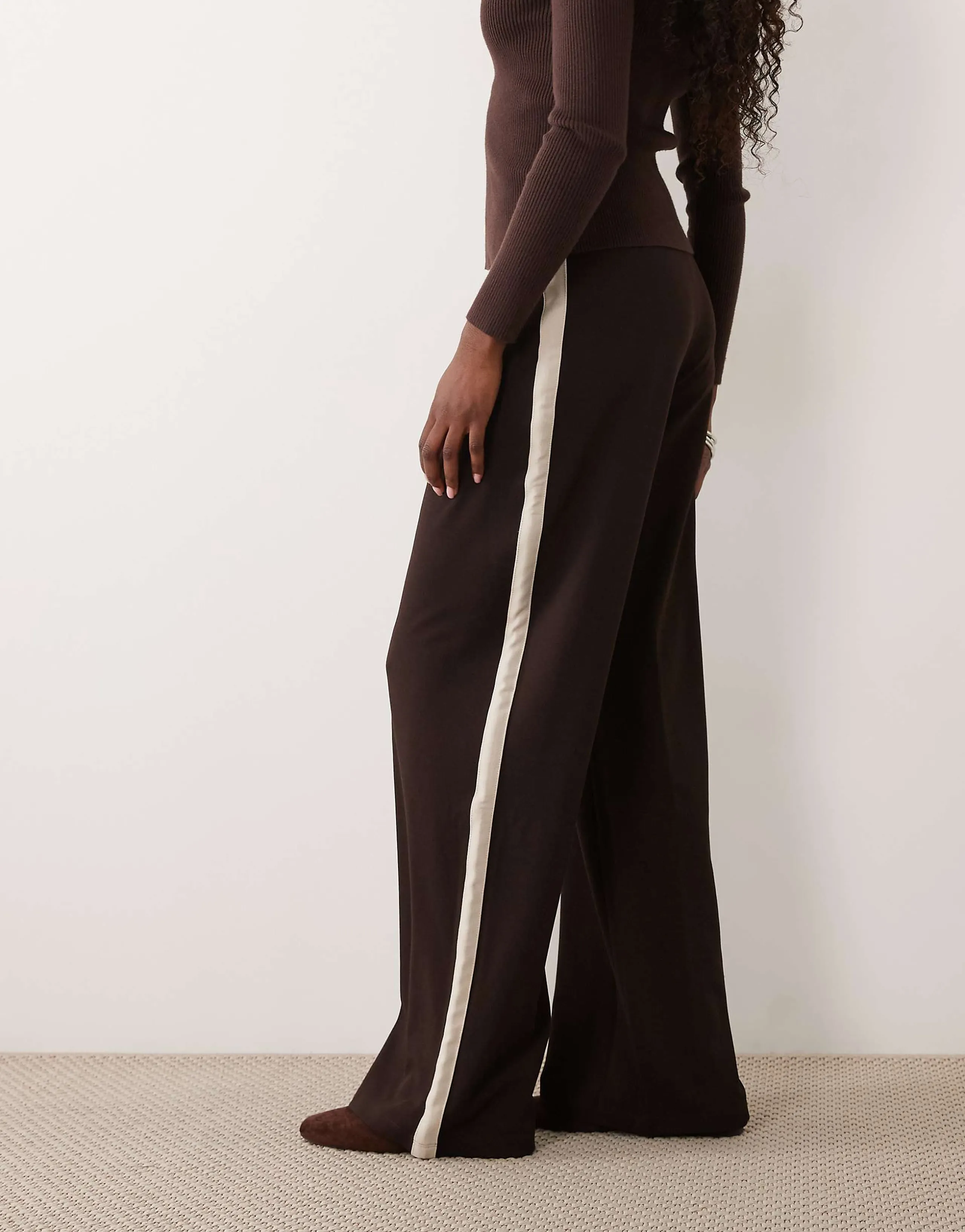 JDY wide leg pants with side stripe in brown