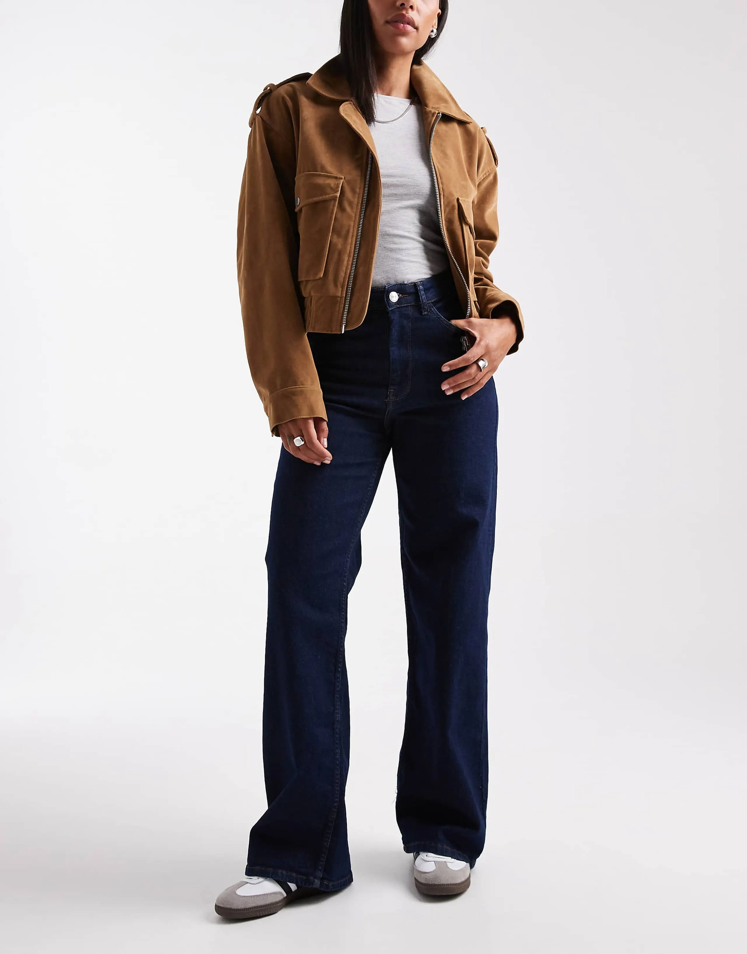 ONLY Hannah extra high waist wide leg jeans in dark blue rinse