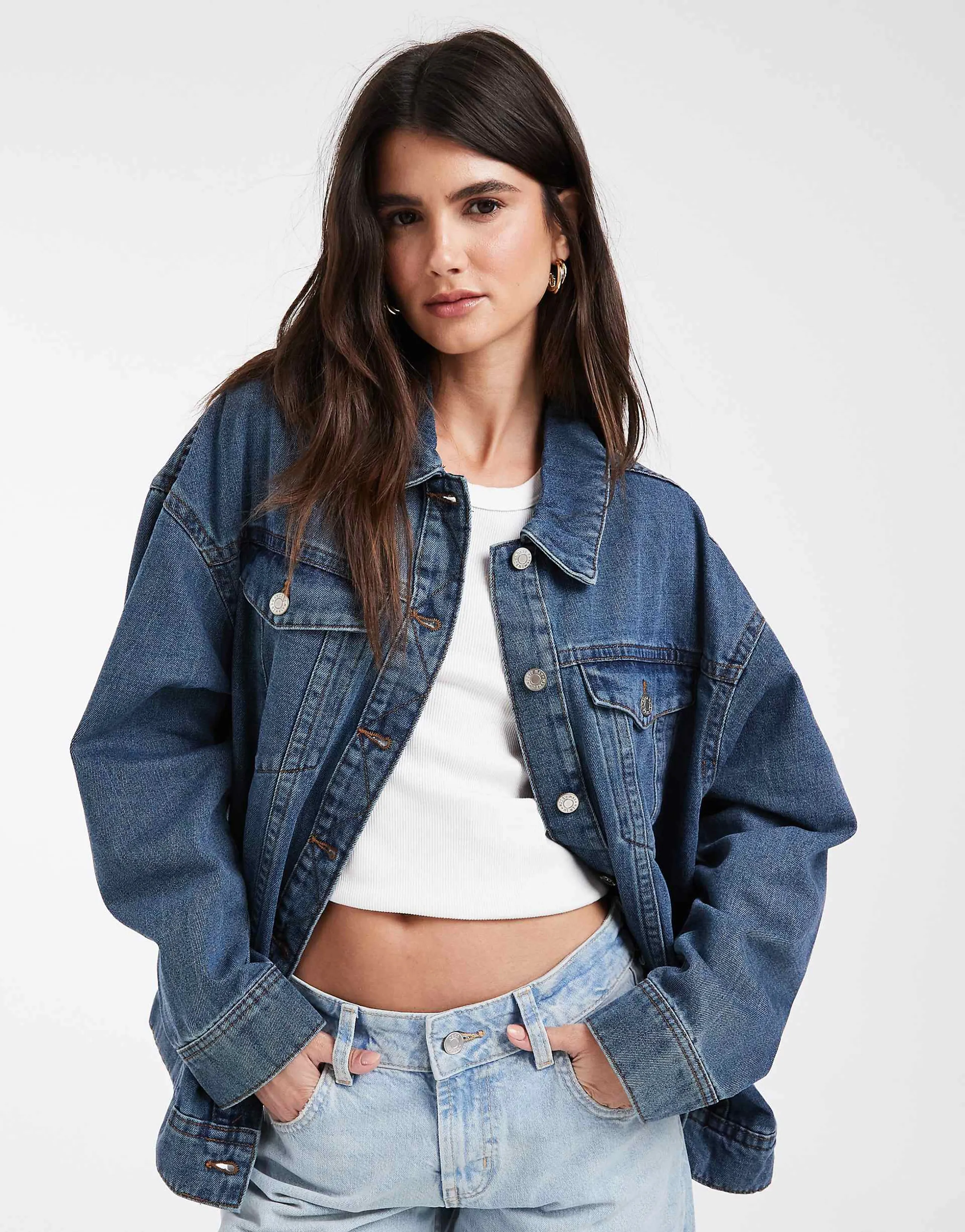 Noisy May oversized denim jacket in vintage blue