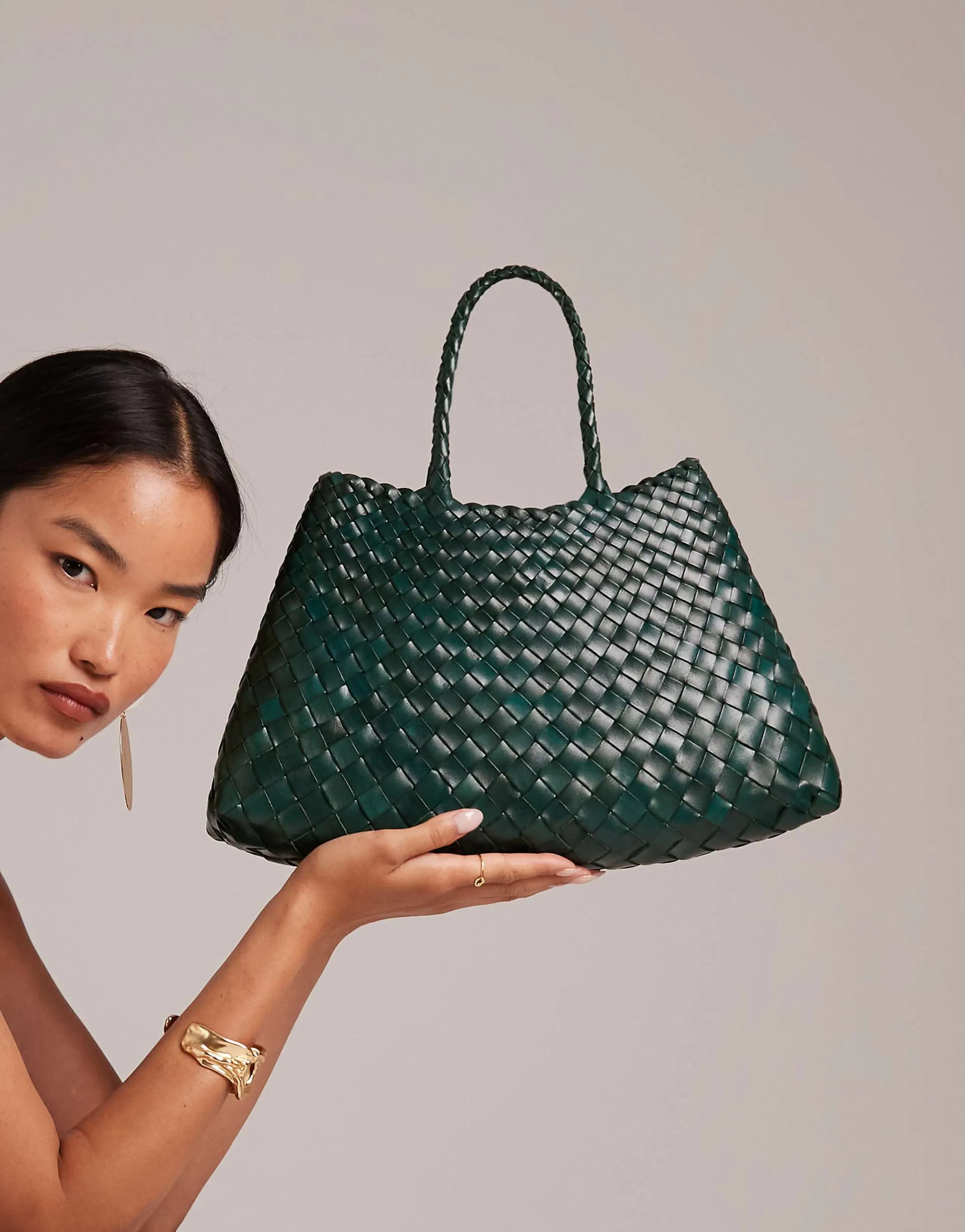 Dragon Diffusion santa croce small woven leather bag in dark green