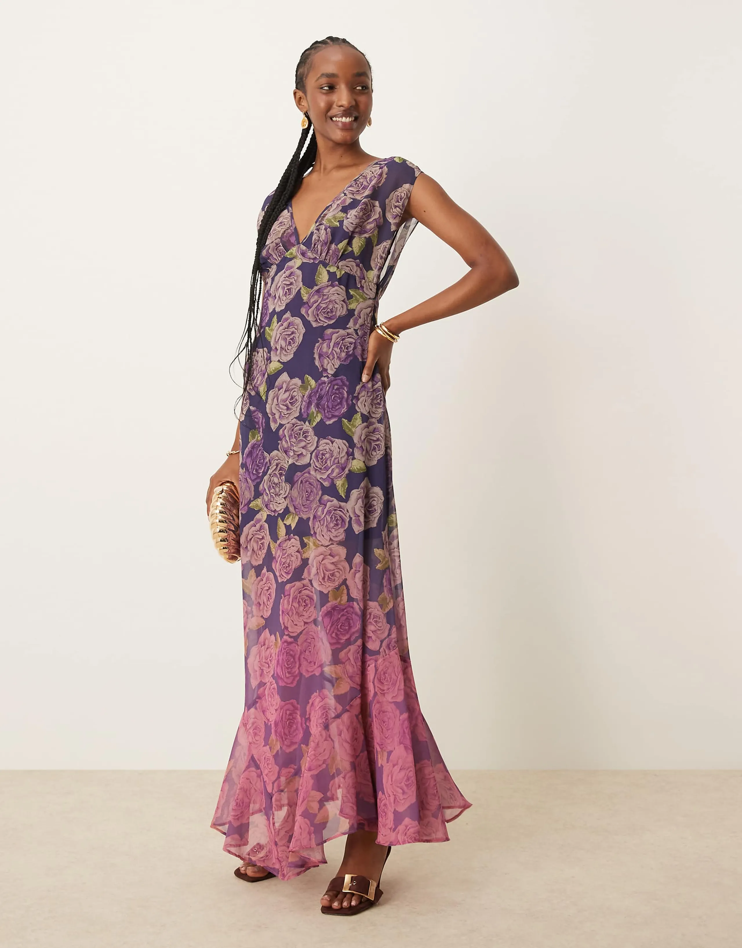 ASOS DESIGN v-neck floral ombre print maxi dress