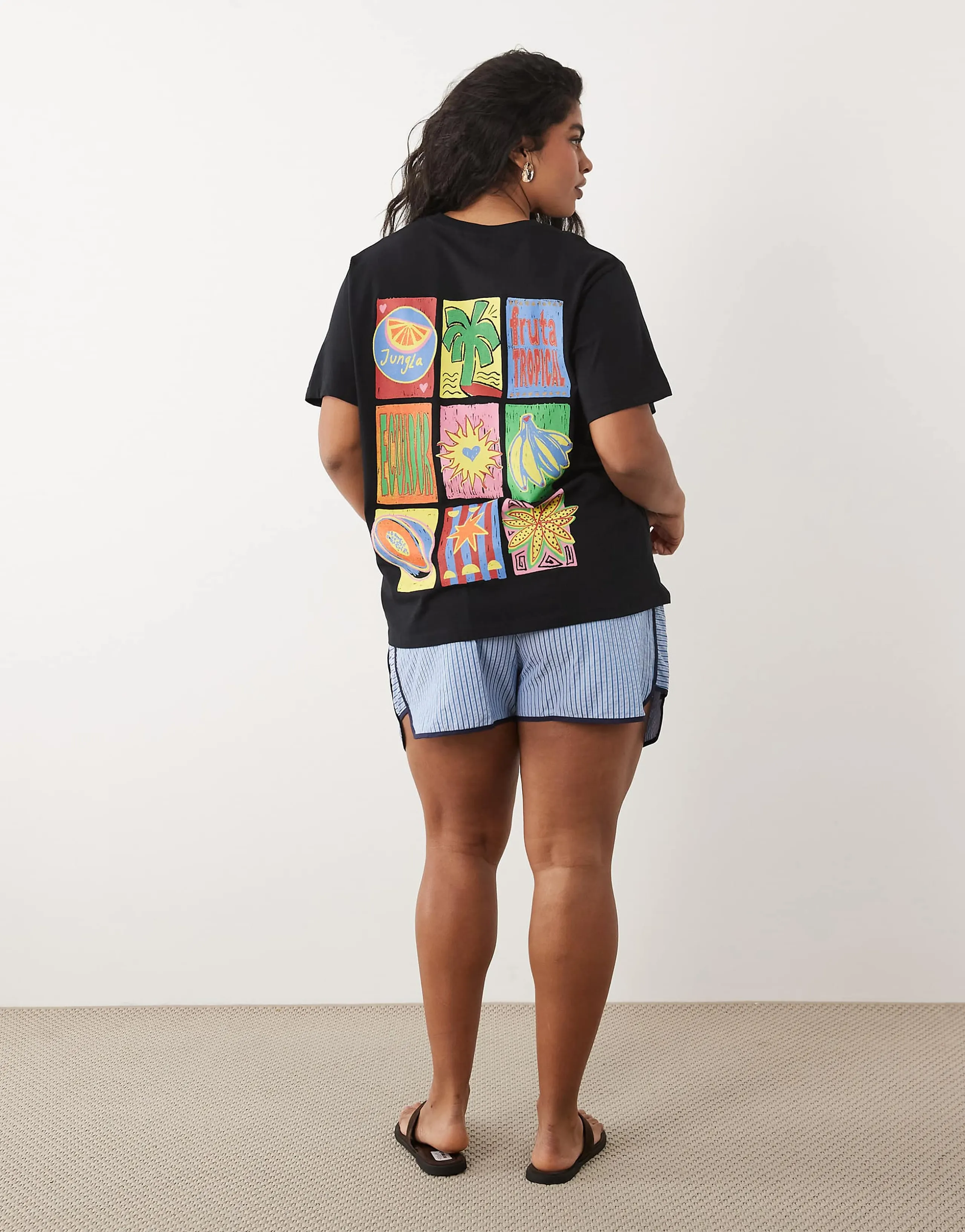 ASOS DESIGN Curve oversized T-shirt with tropical fruit graphic in black