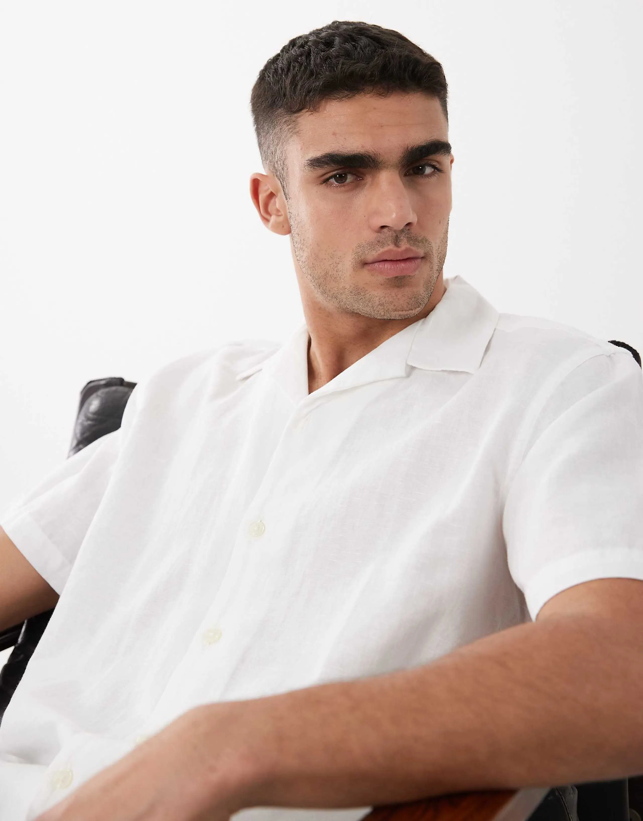 Selected linen blend short sleeve shirt in white 