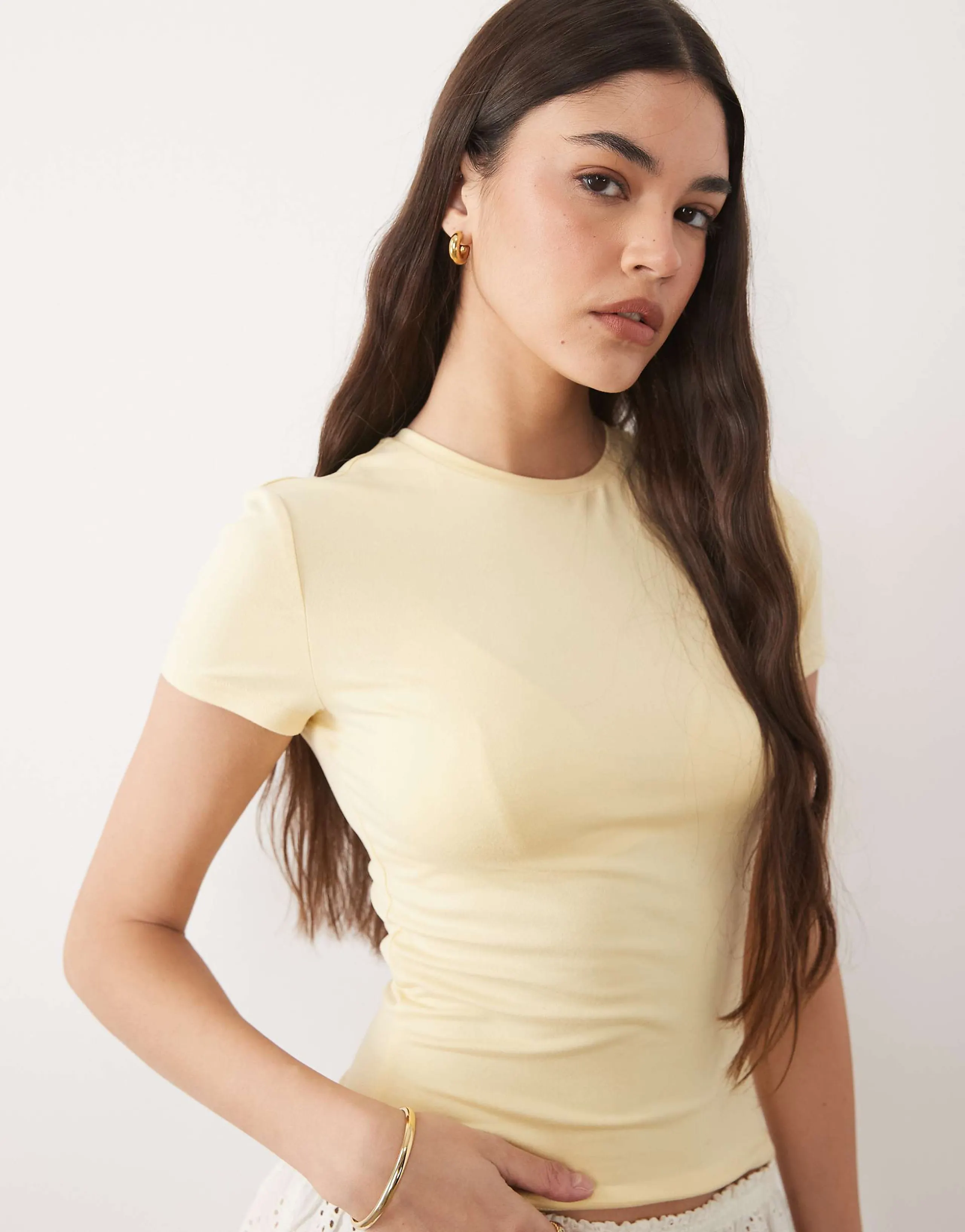 Miss Selfridge sculpted short sleeve tee in buttermilk
