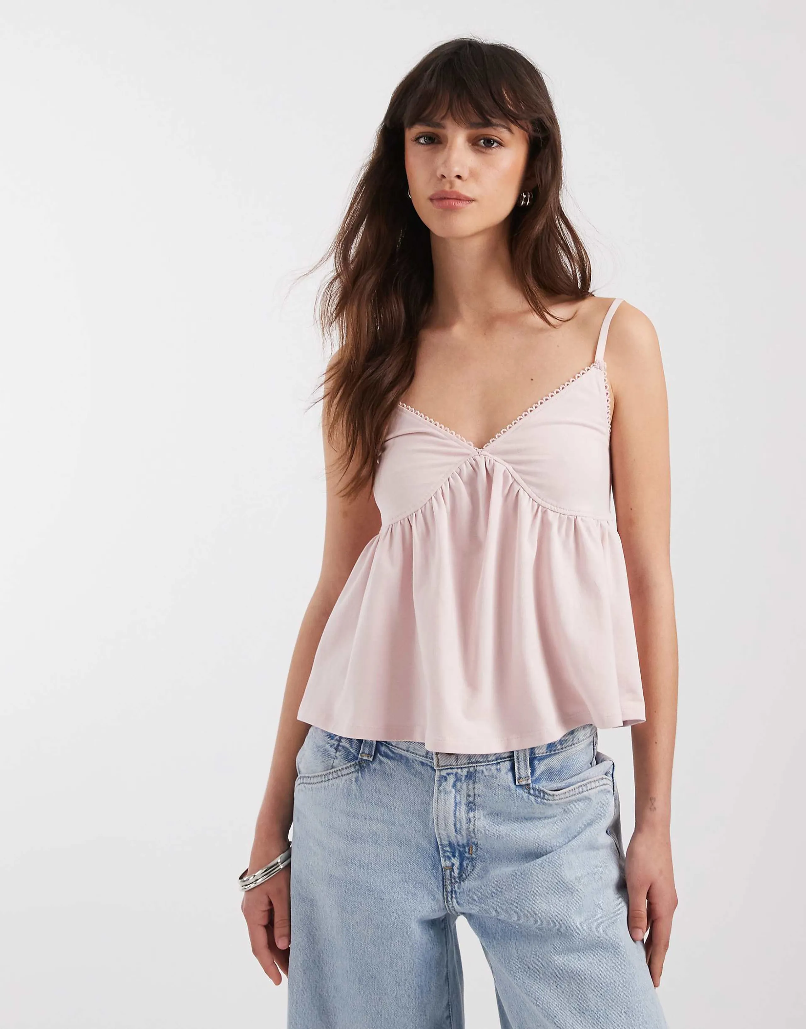 ASOS DESIGN trim detail babydoll cami in pink