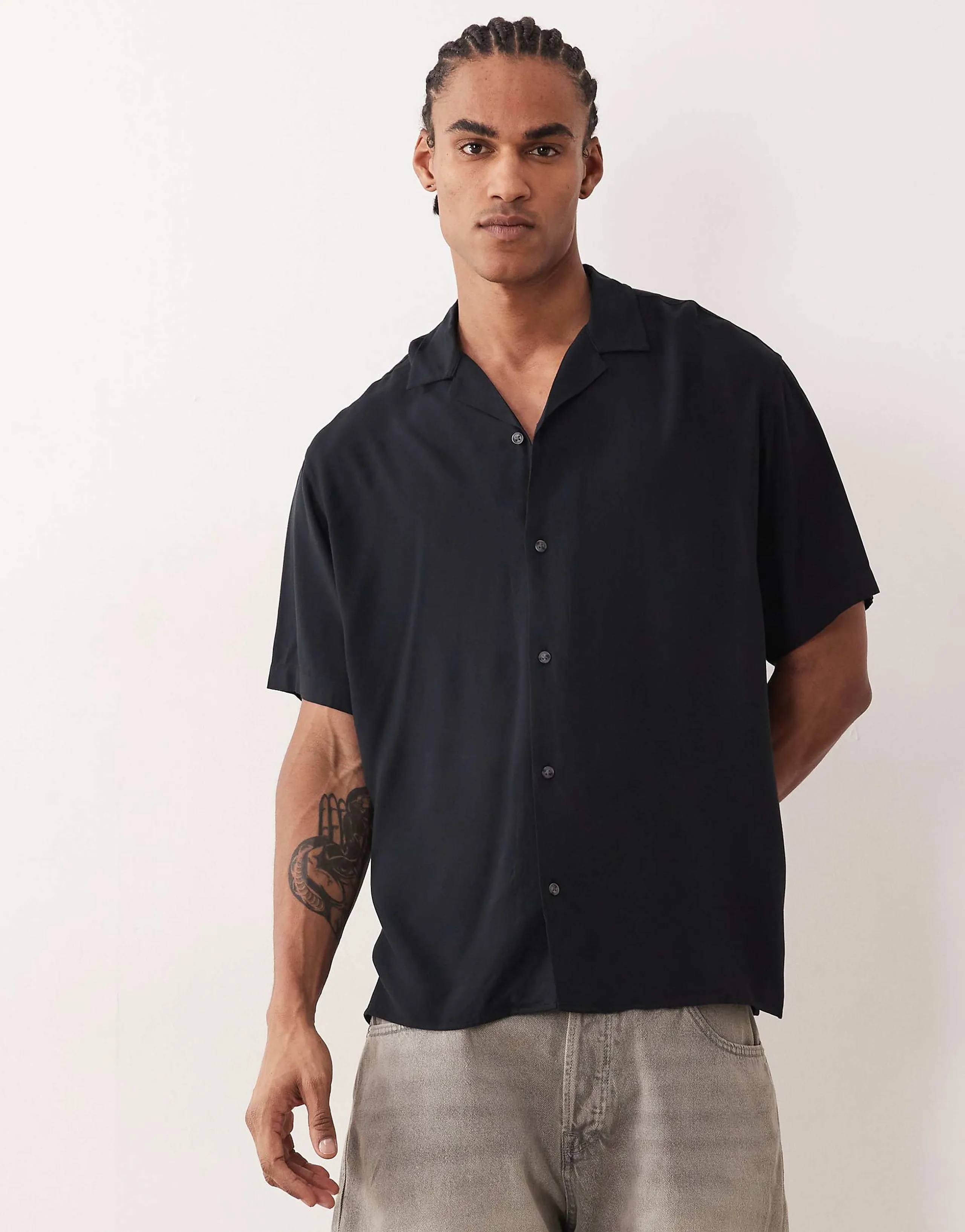Jack & Jones short sleeve viscose shirt in black