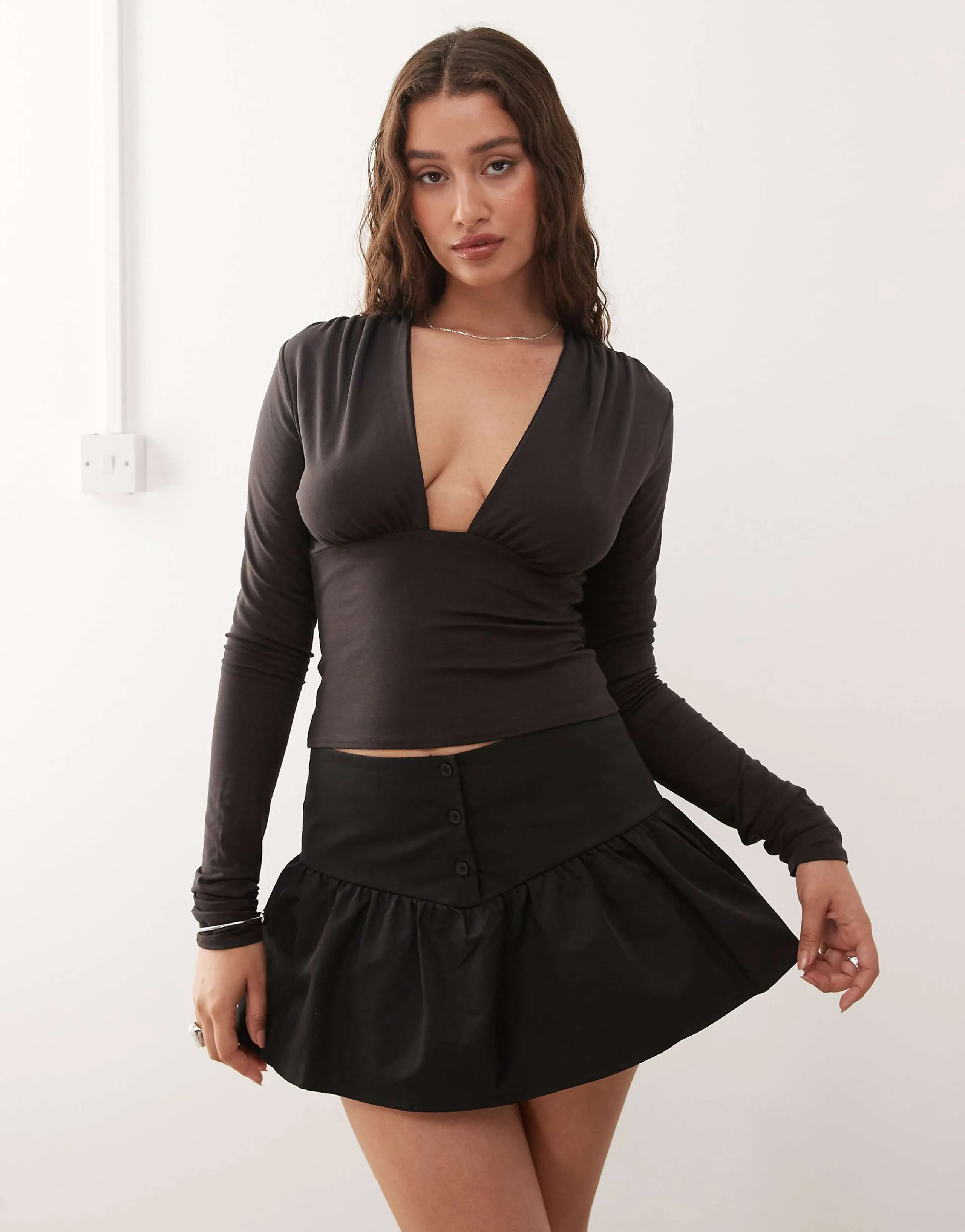 Weekday deep halterneck long sleeve top in dark brown - Exclusive to ASOS