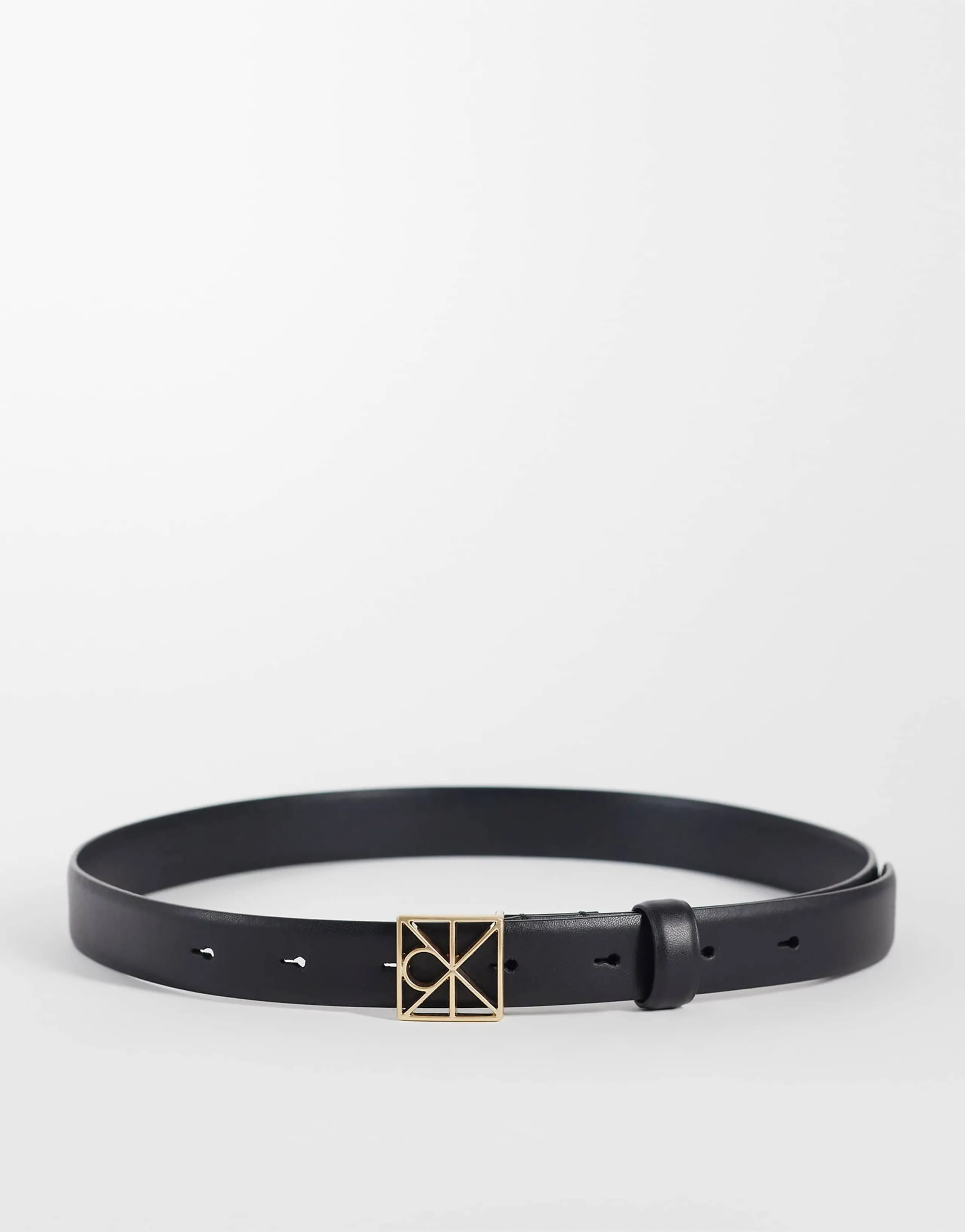 Calvin Klein leather emblem hardware buckle 25mm belt in black
