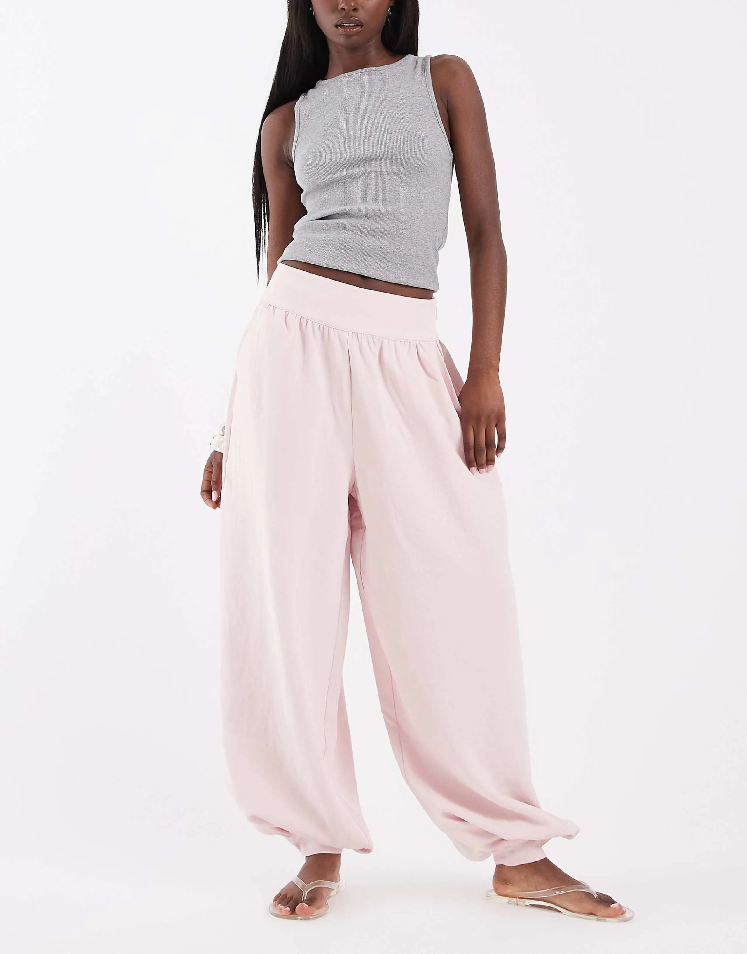 ASOS DESIGN tailored cuffed hem balloon pants in pink