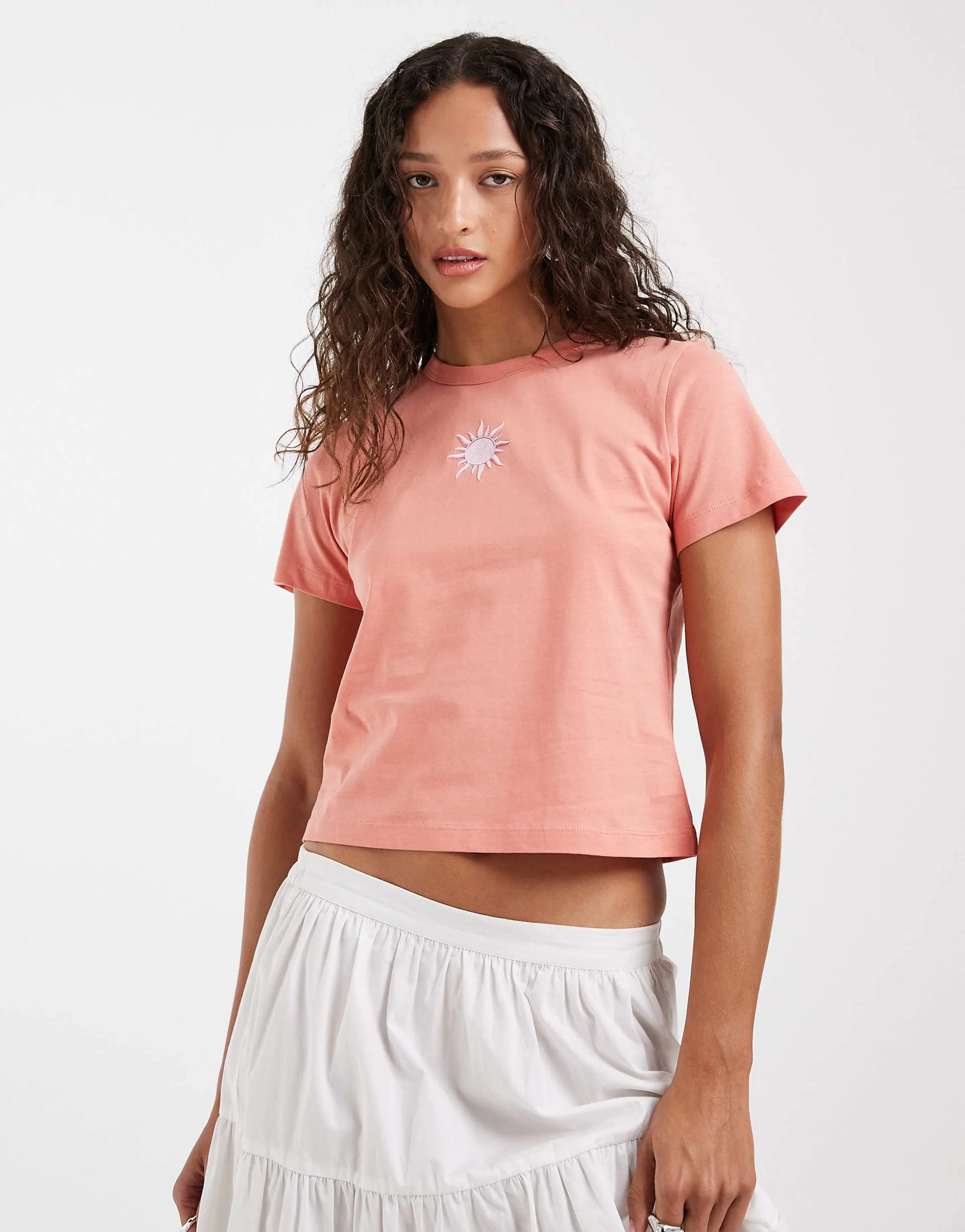 JJXX embroidered sun baby tee in coral pink