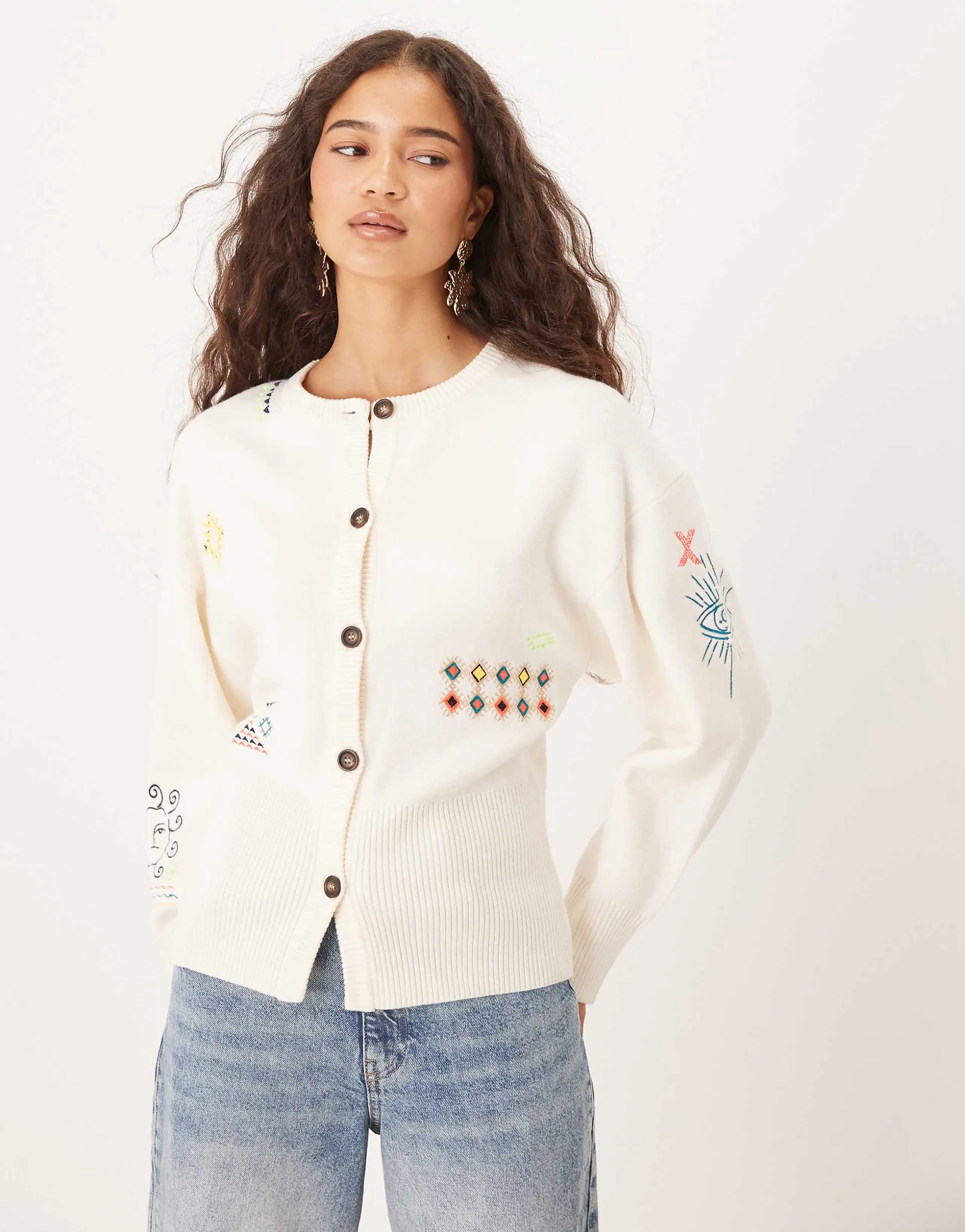 Never Fully Dressed neon embroidered cardigan in cream