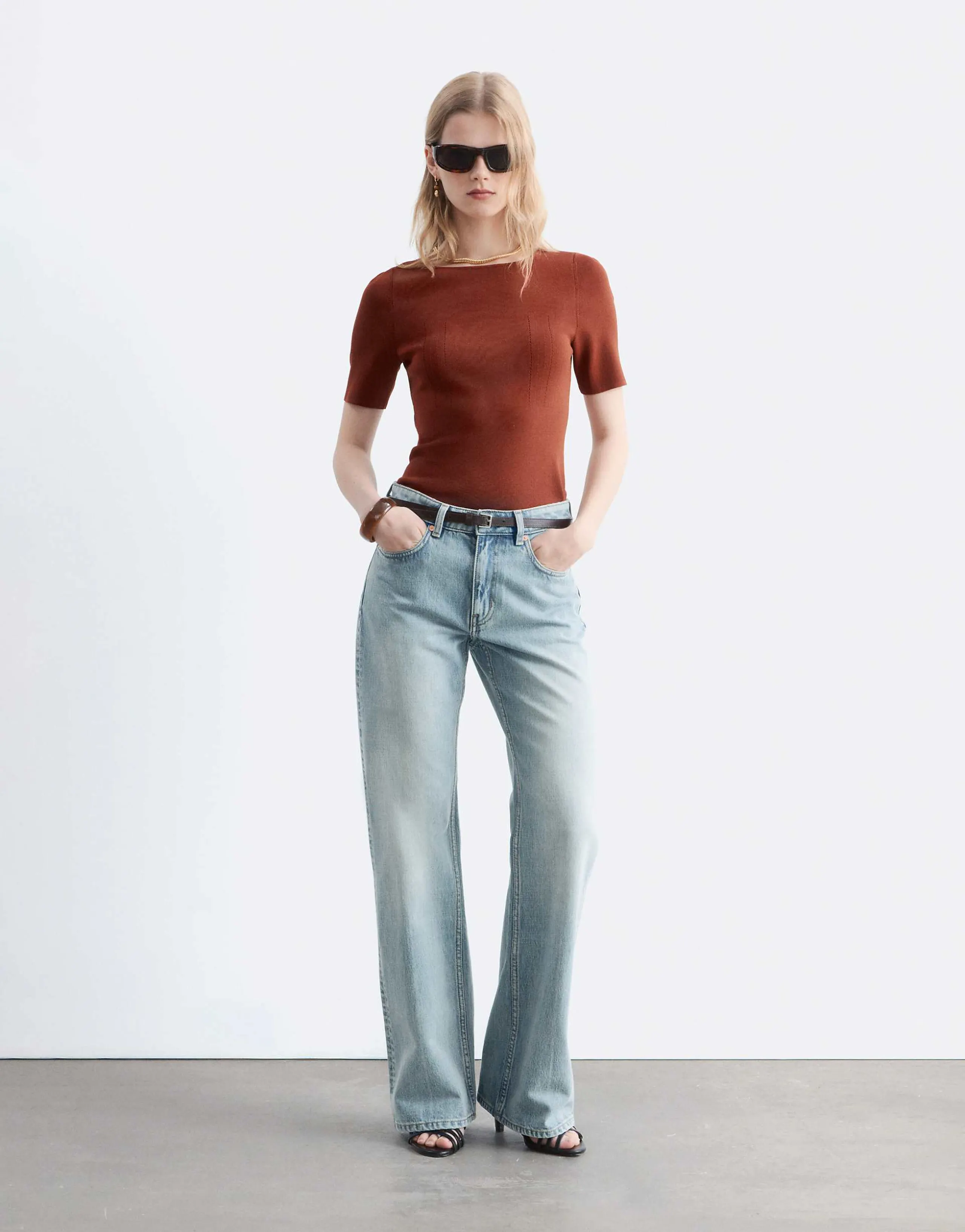 & Other Stories low waist soft flared jeans in light blue vintage wash
