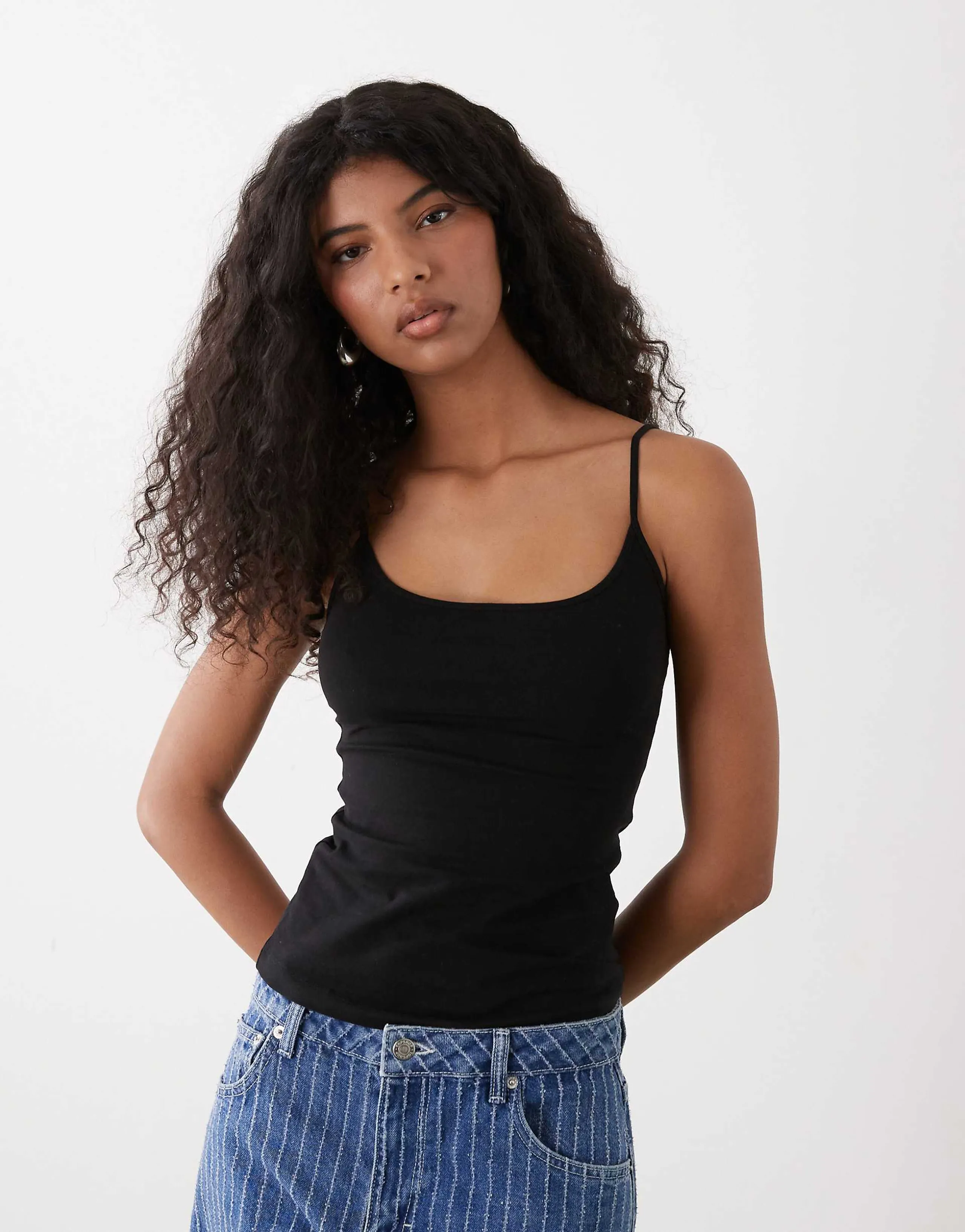 Weekday strappy tank top in black