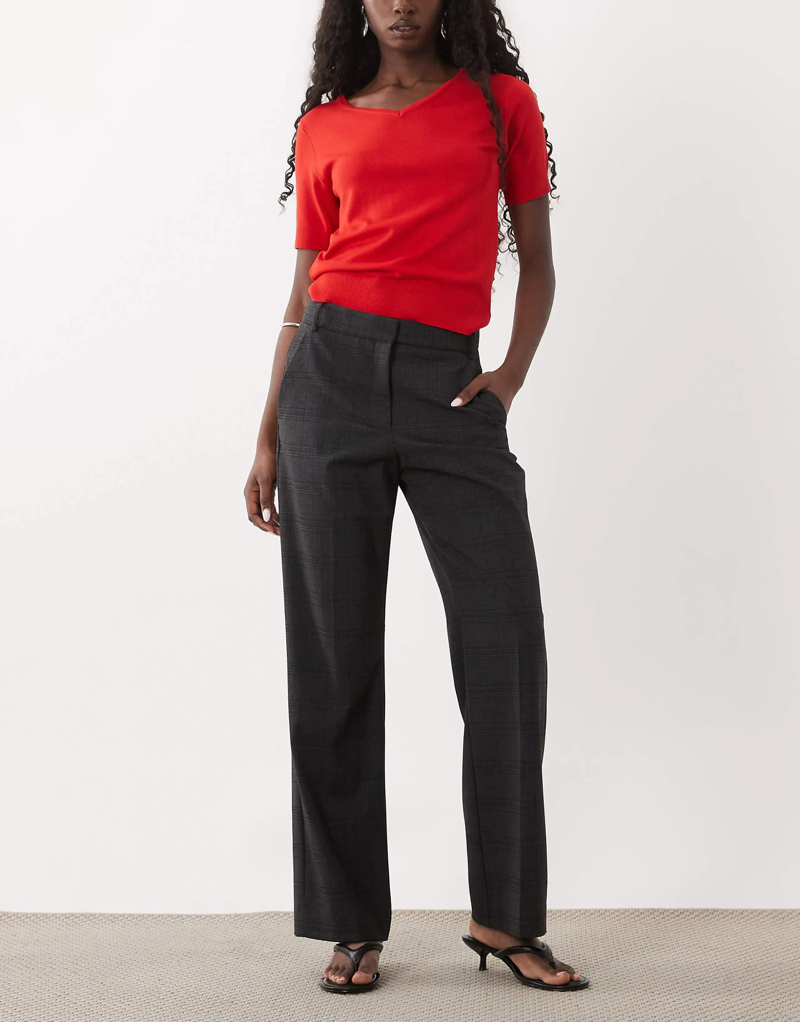 Mango tailored pants in charcoal plaid print