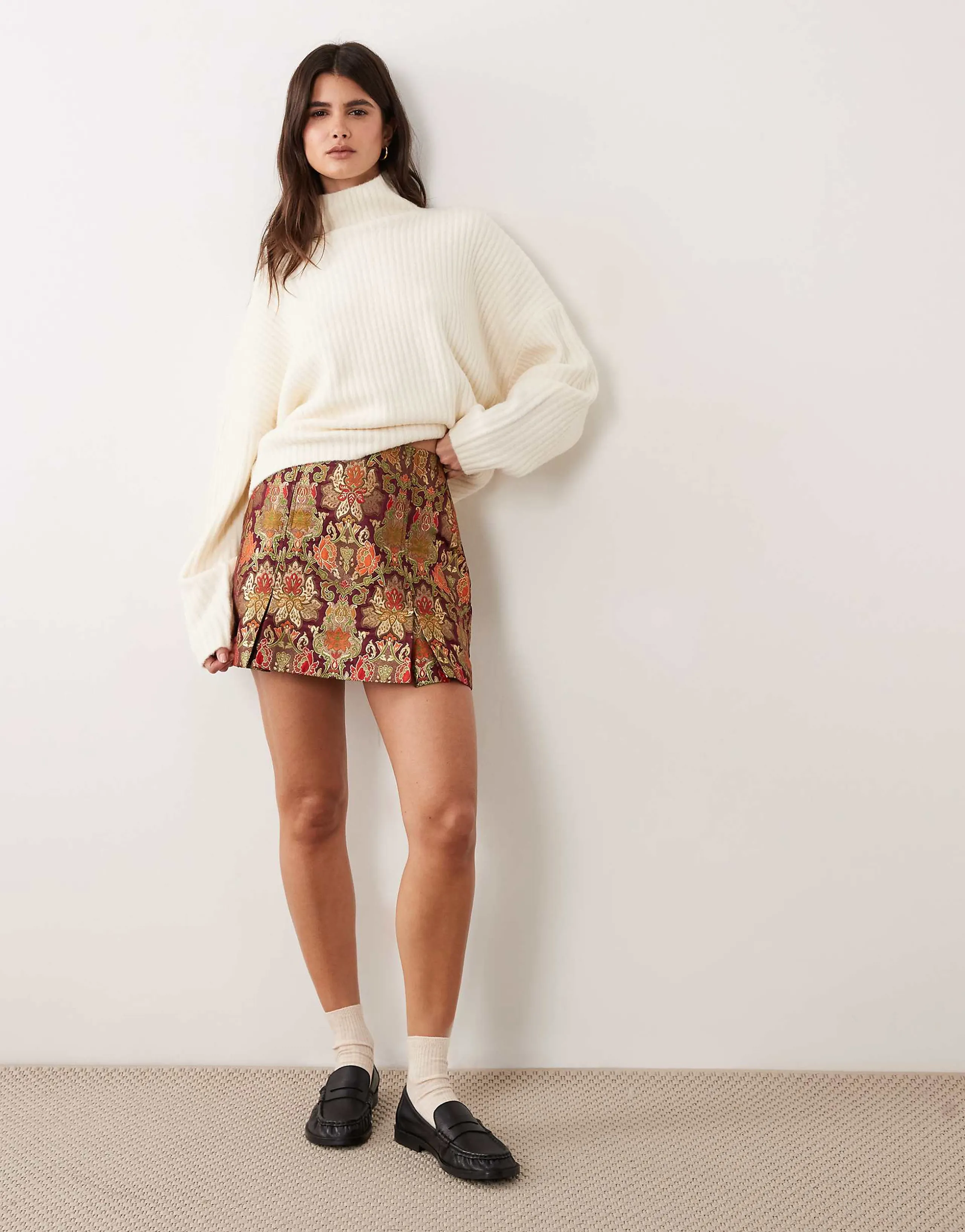 ASOS DESIGN pleated mini skirt in jacquard