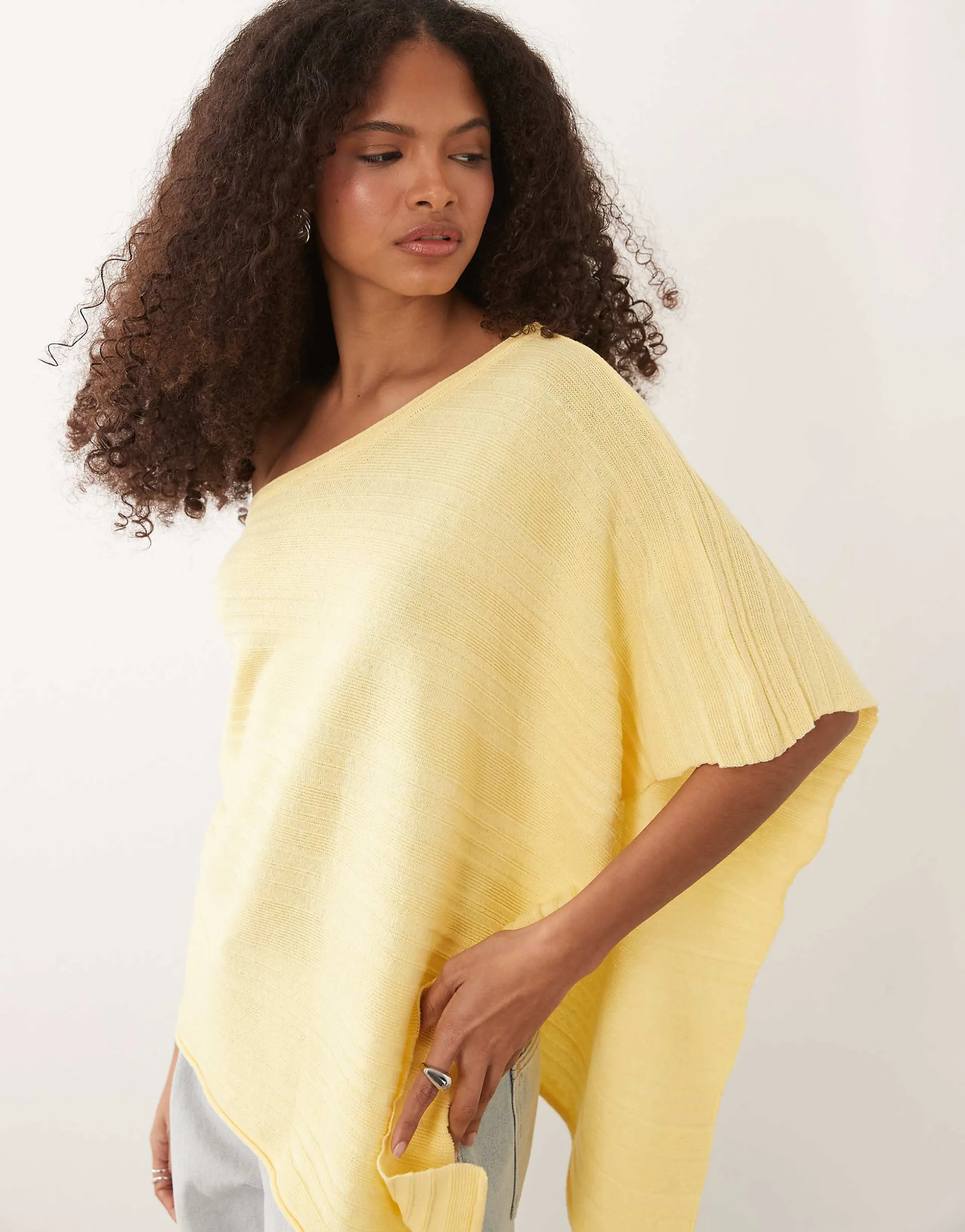 ASOS DESIGN rib knit longline poncho in ecru
