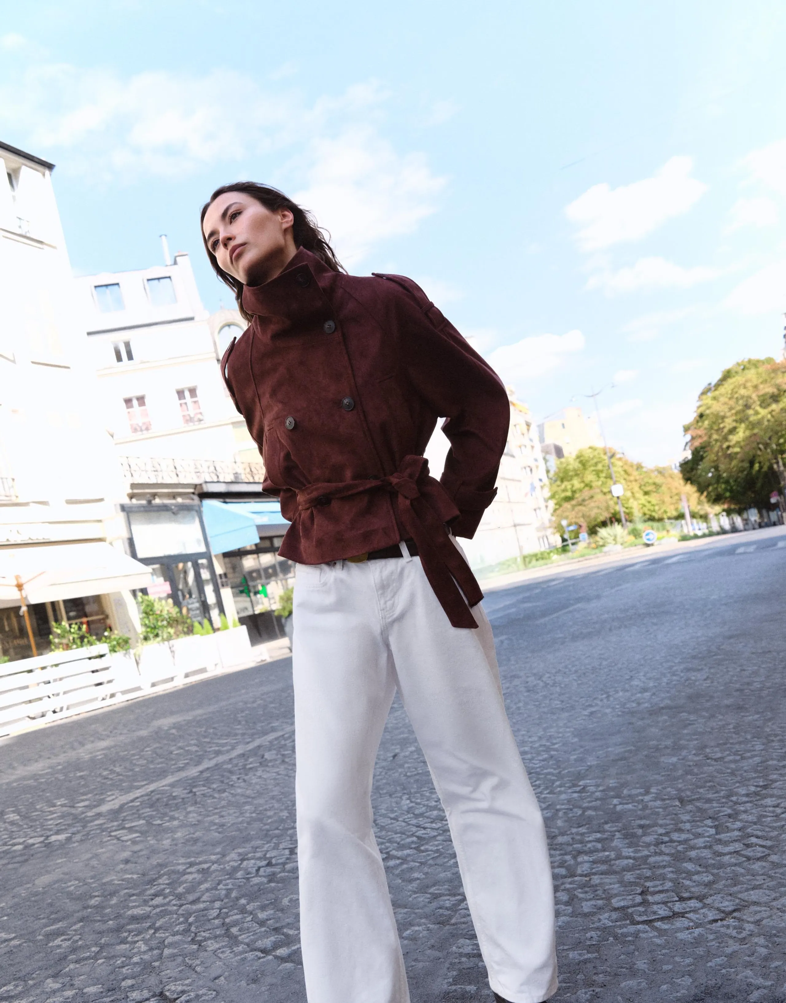 FAUX SUEDE JACKET WITH BELT