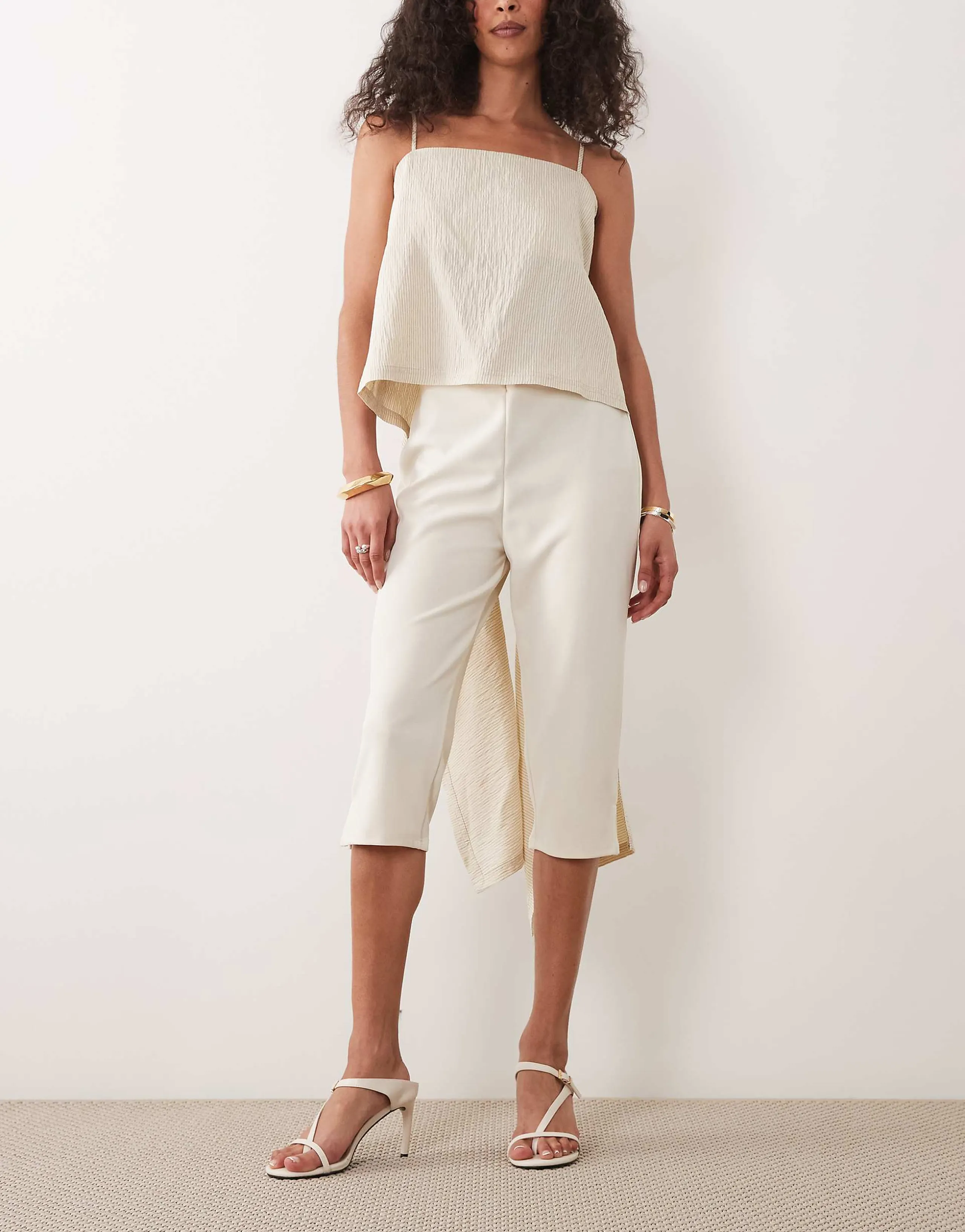ASOS DESIGN capri pants with side split in cream