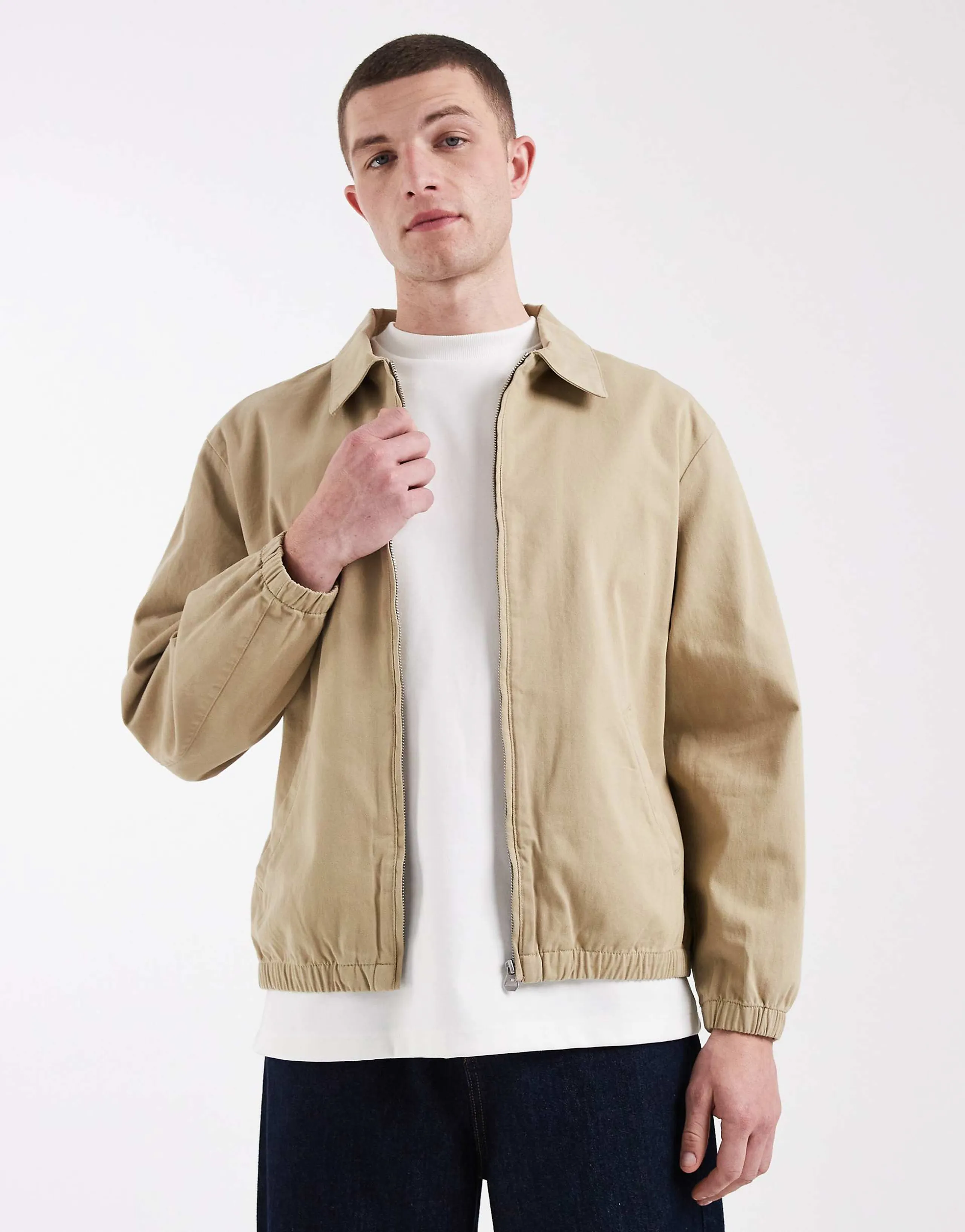 ASOS DESIGN cotton harrington jacket in stone