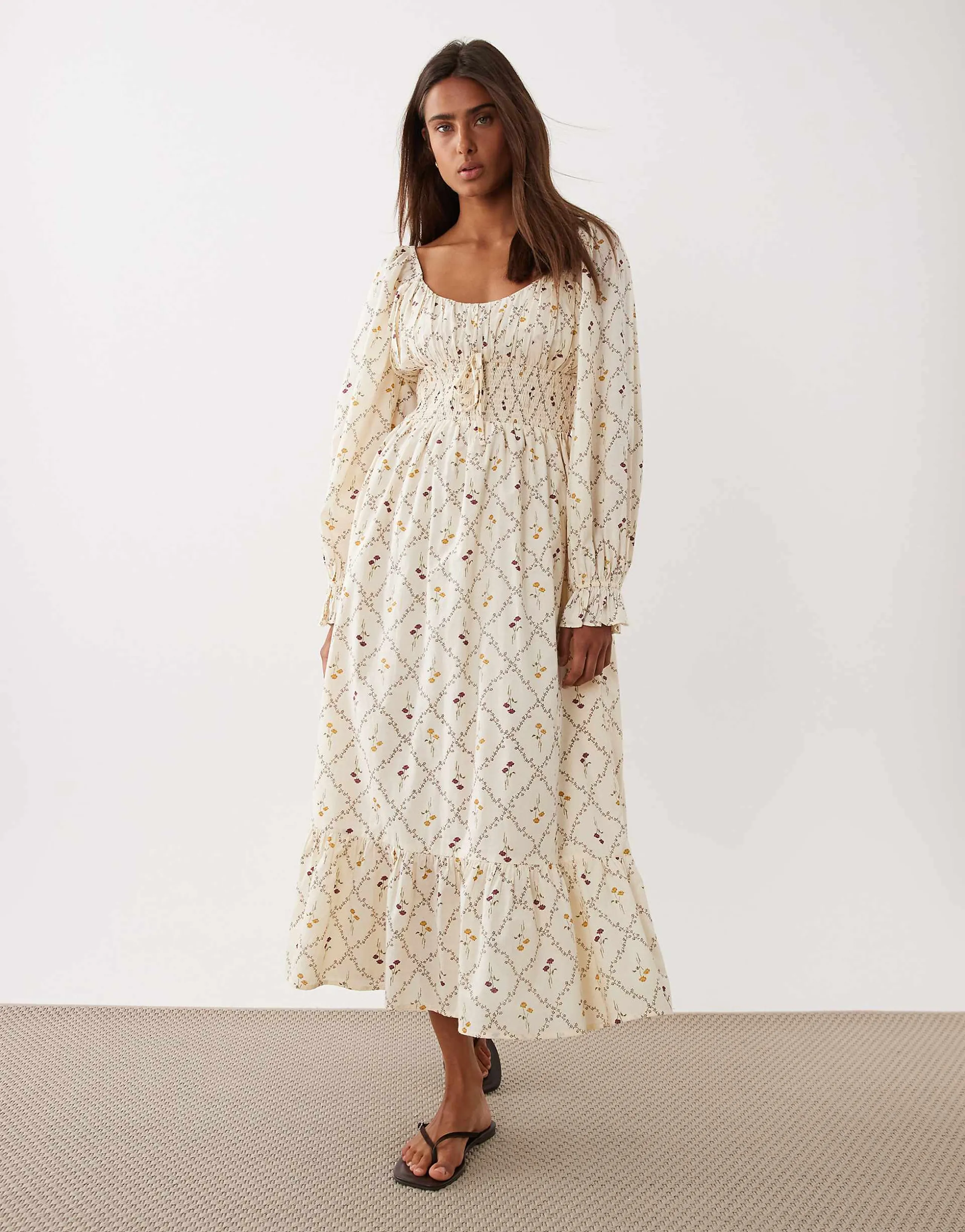 Miss Selfridge milkmaid maxi dress in yellow floral print
