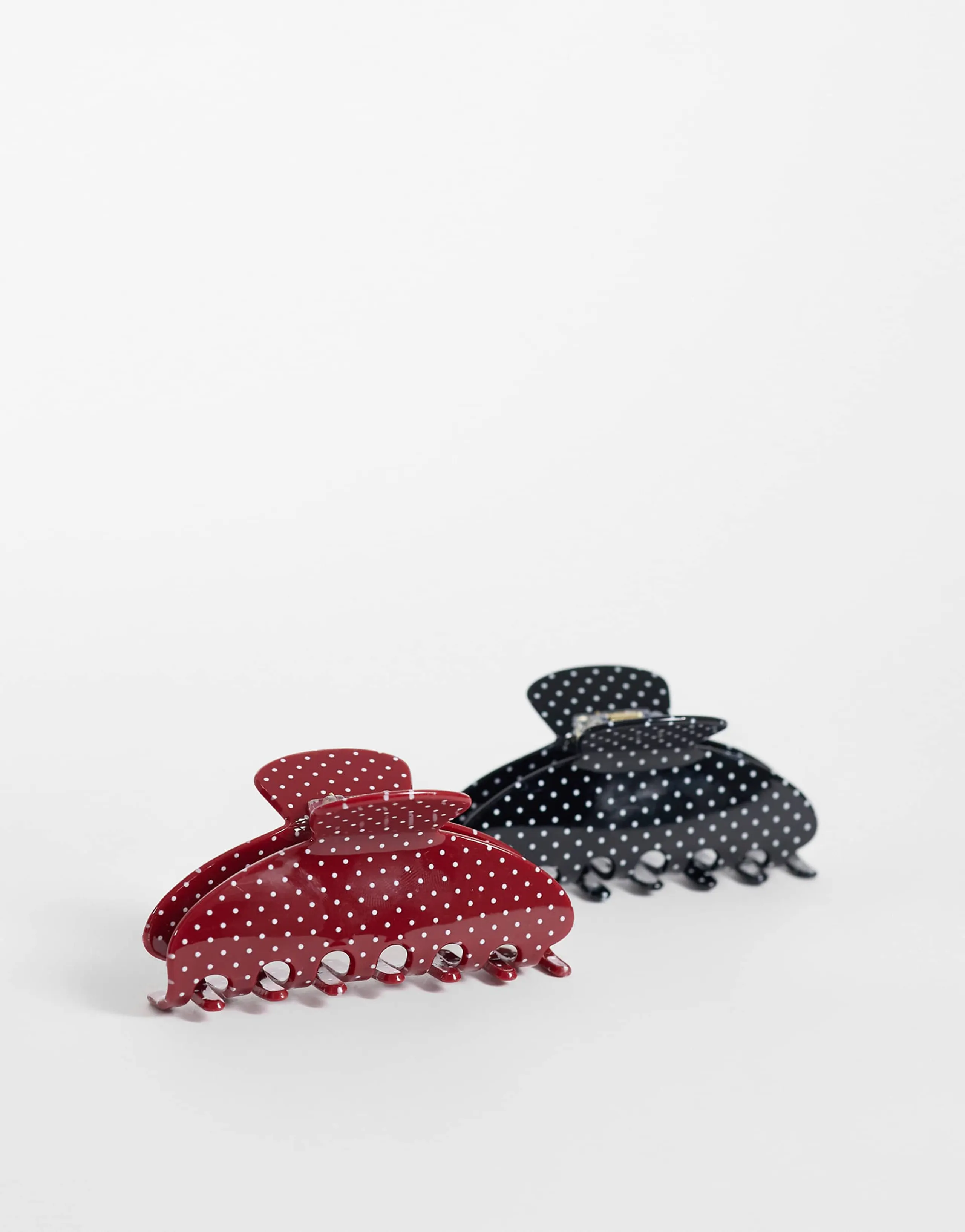 Gina Tricot 2 pack claw clips in black and burgundy polka dot print