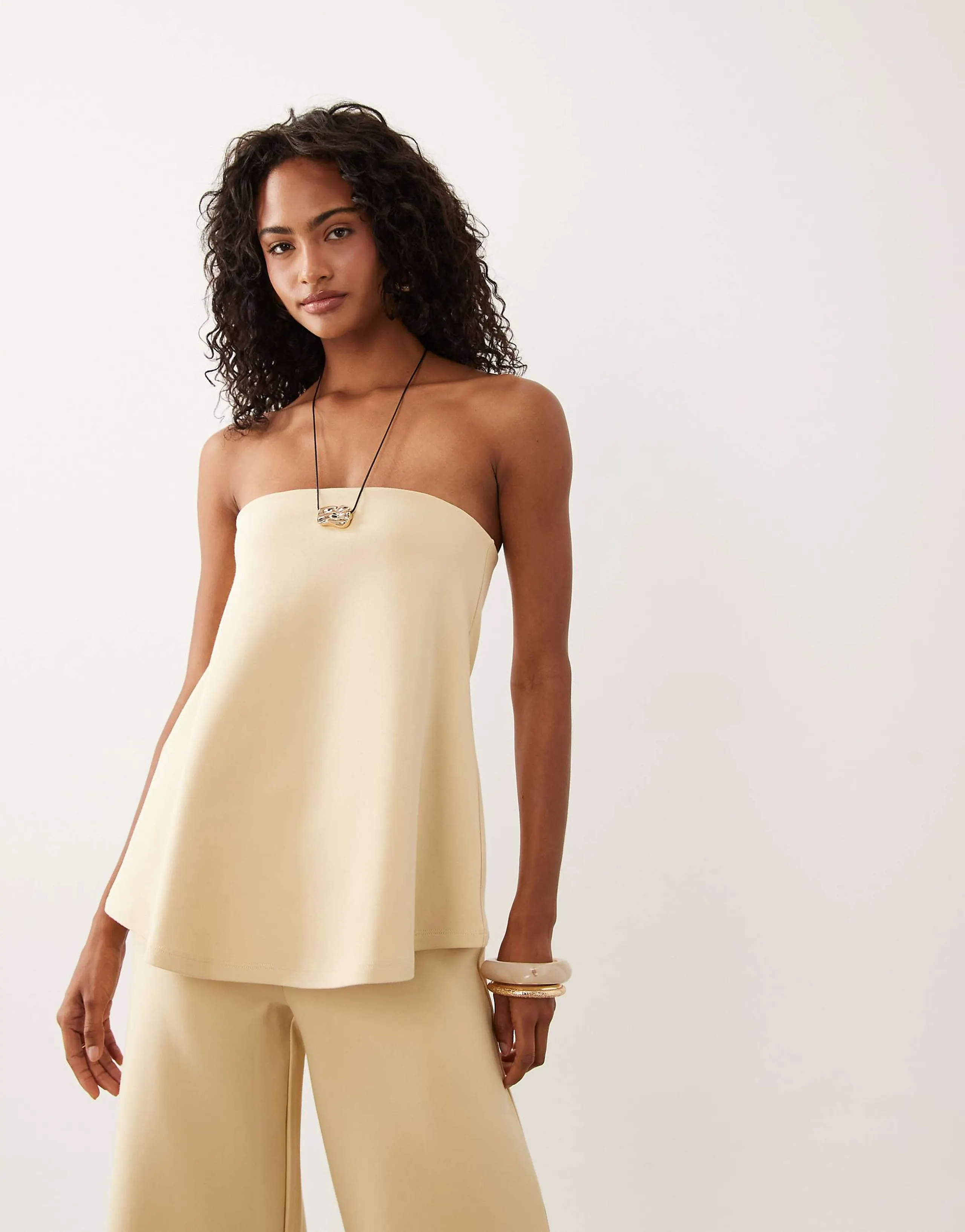 ASOS DESIGN interlock floaty bandeau top in buttermilk - part of a set