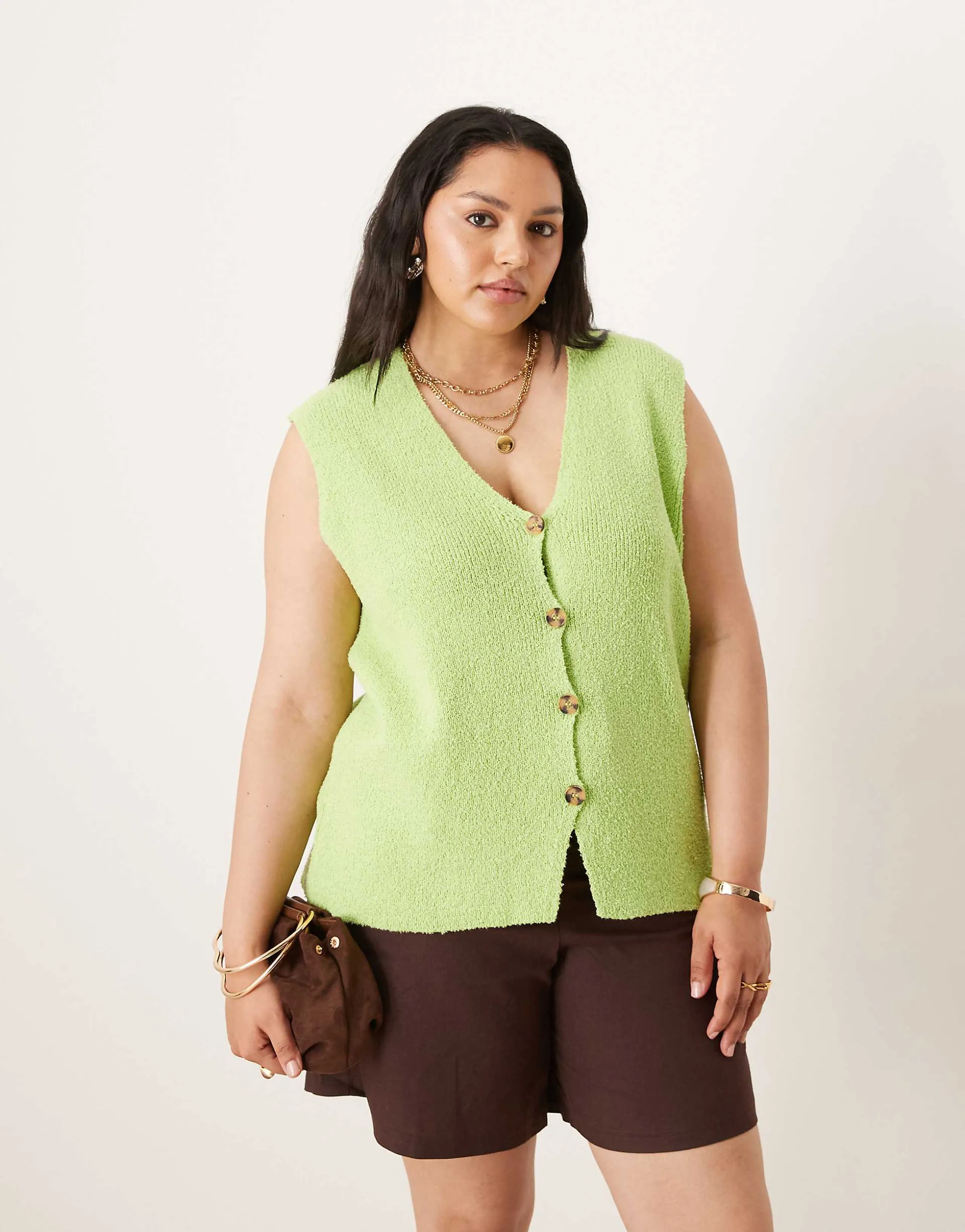 ASOS DESIGN Curve slubby knit relaxed fit vest in lime