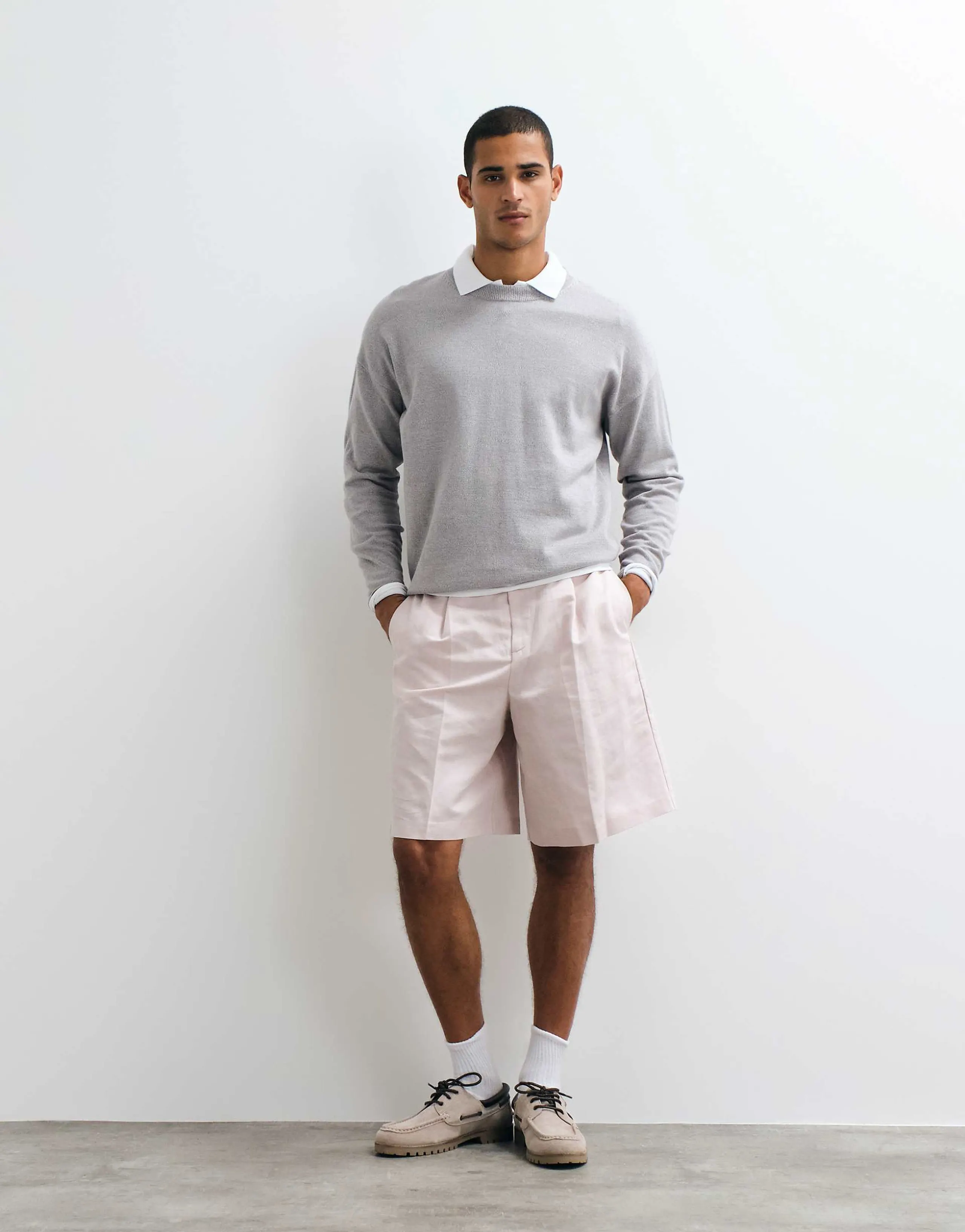 ASOS DESIGN tailored linen rich bermuda shorts in dusty pink