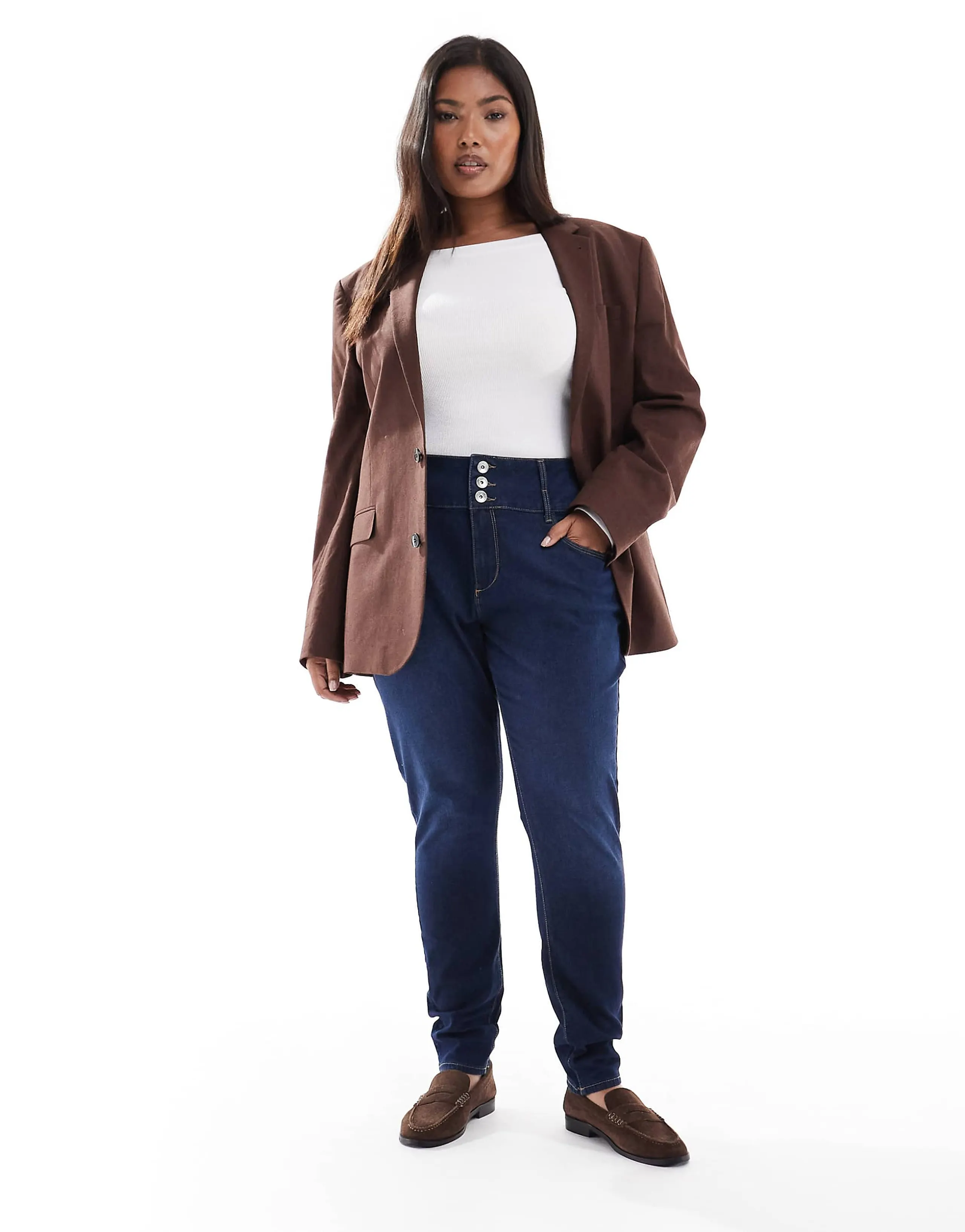 ONLY Curve high waist skinny jeans in mid blue