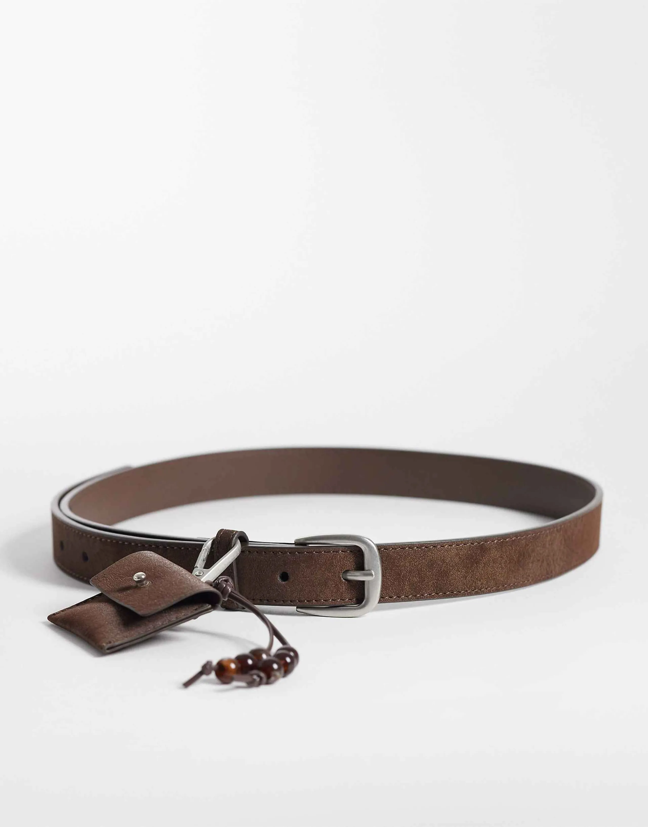 ASOS DESIGN waist and hip jeans belt with pocket detail in chocolate