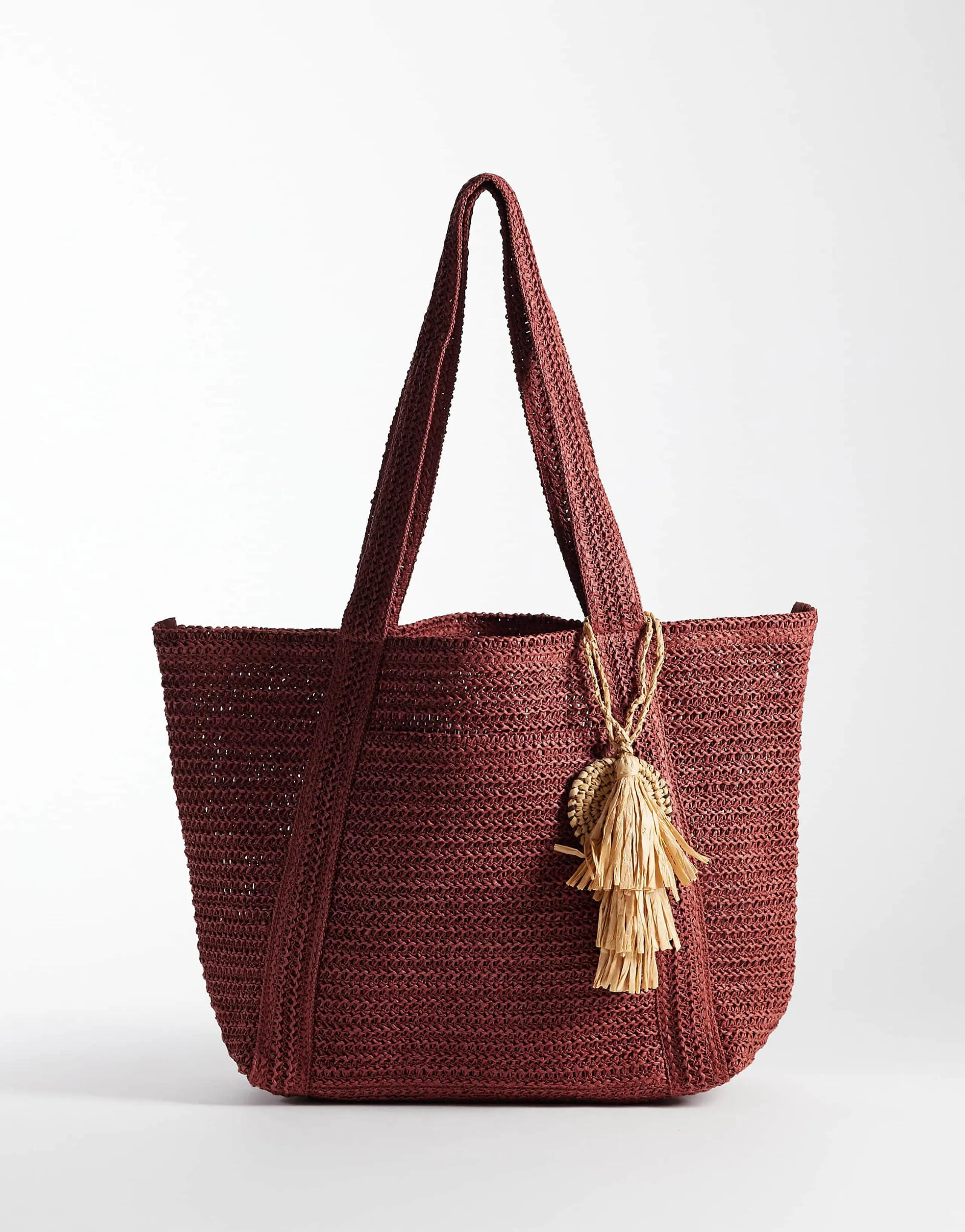 Mango raffia tote bag in berry