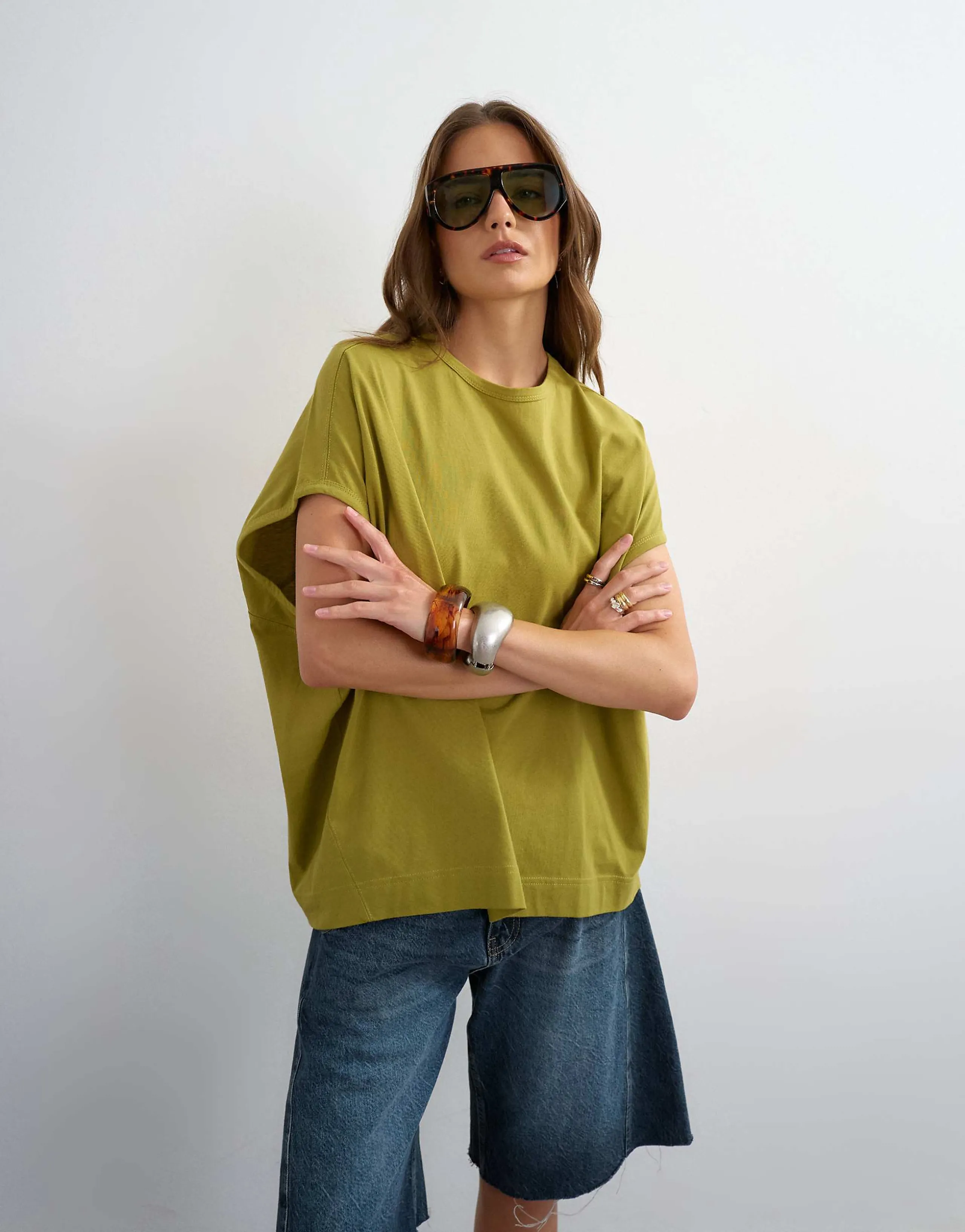 Topshop oversized tank circle tee in olive