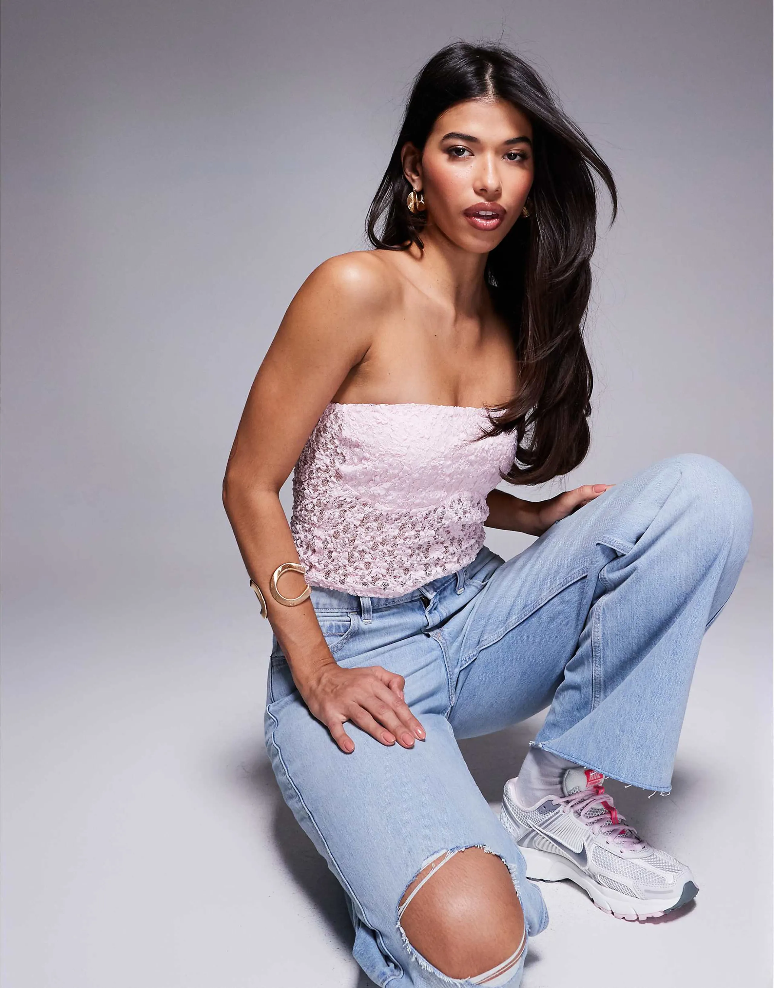 ASOS DESIGN sculpted lace bandeau top in light pink