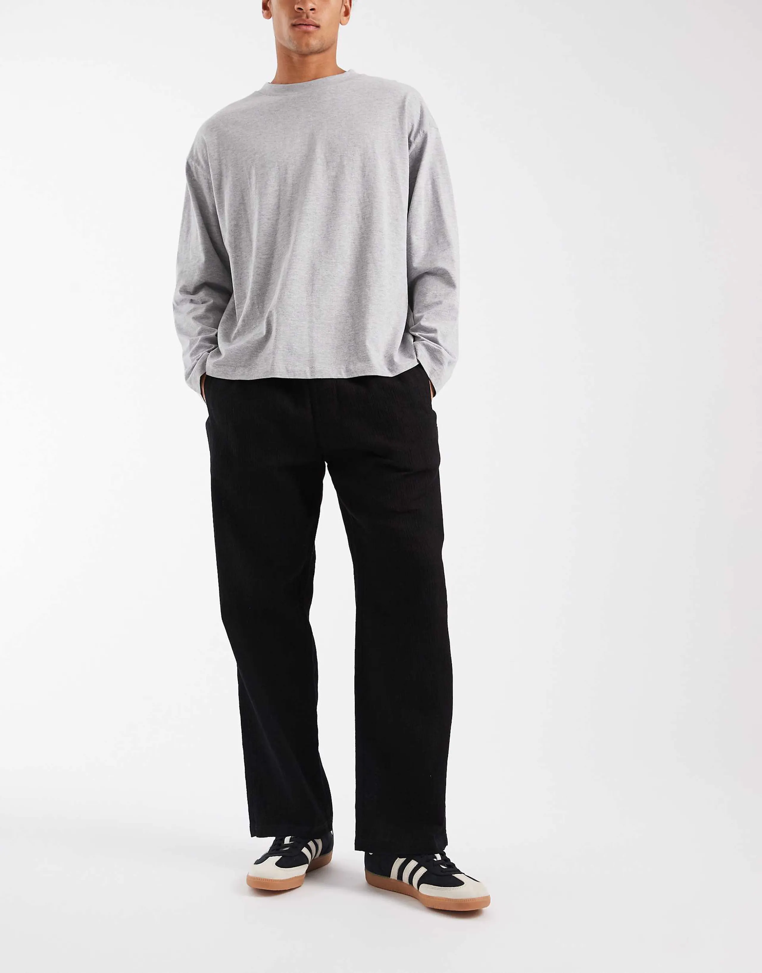Jack & Jones crinkle loose pants in black