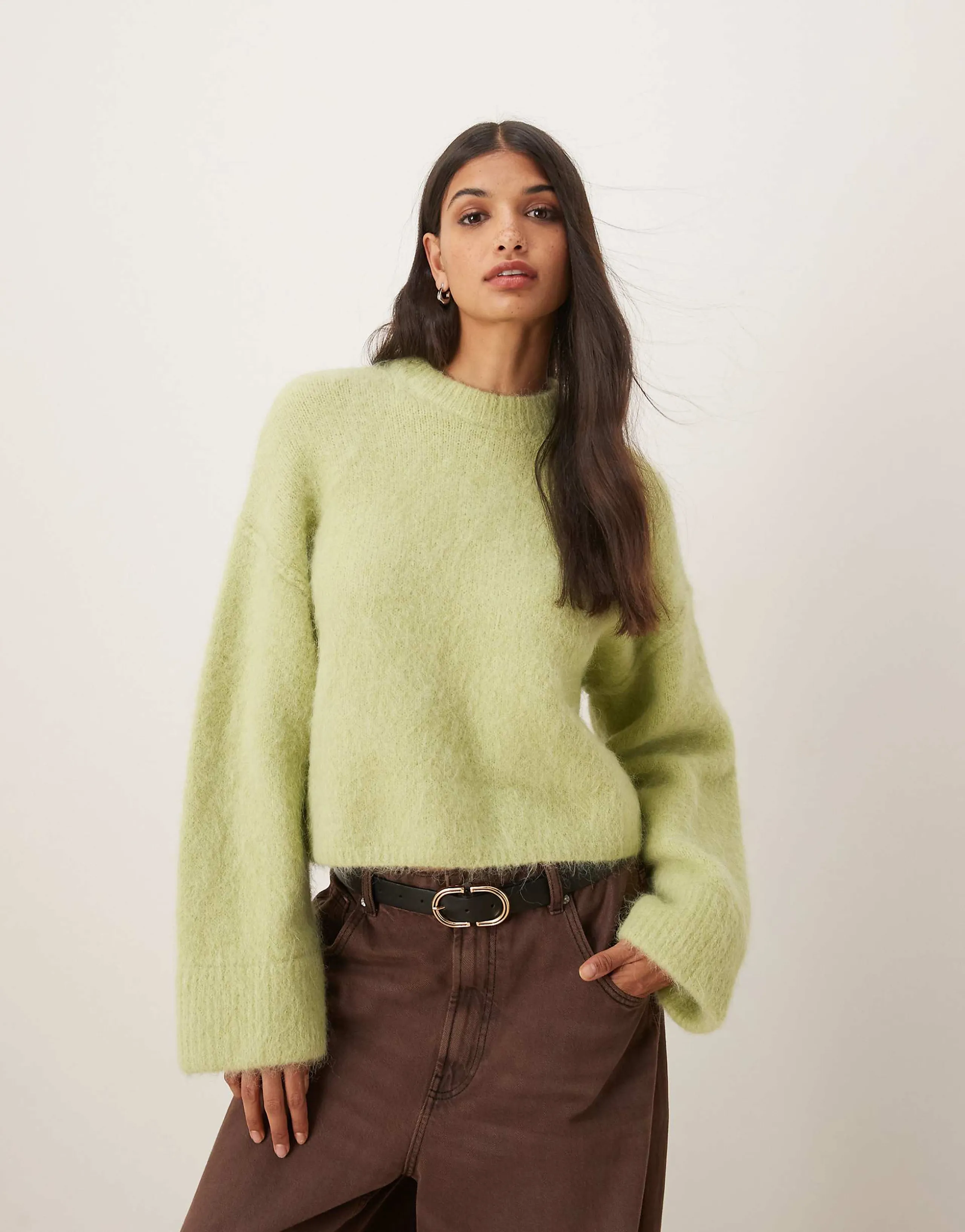 ASOS DESIGN chunky premium alpaca sweater in light green