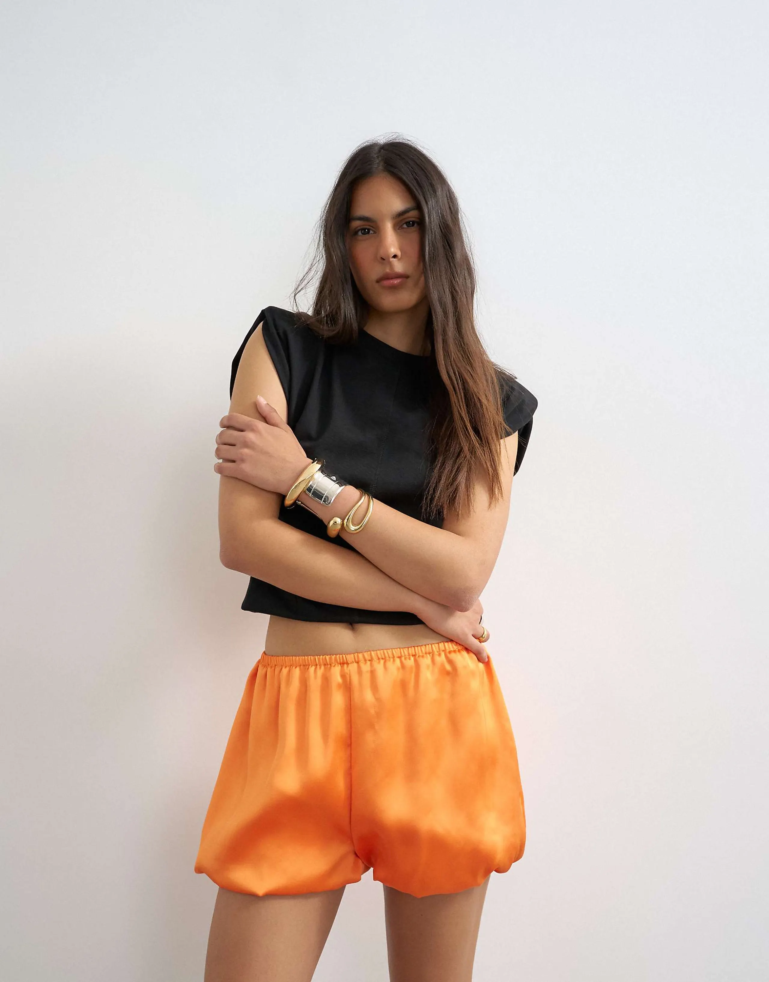Topshop satin bubble shorts in orange