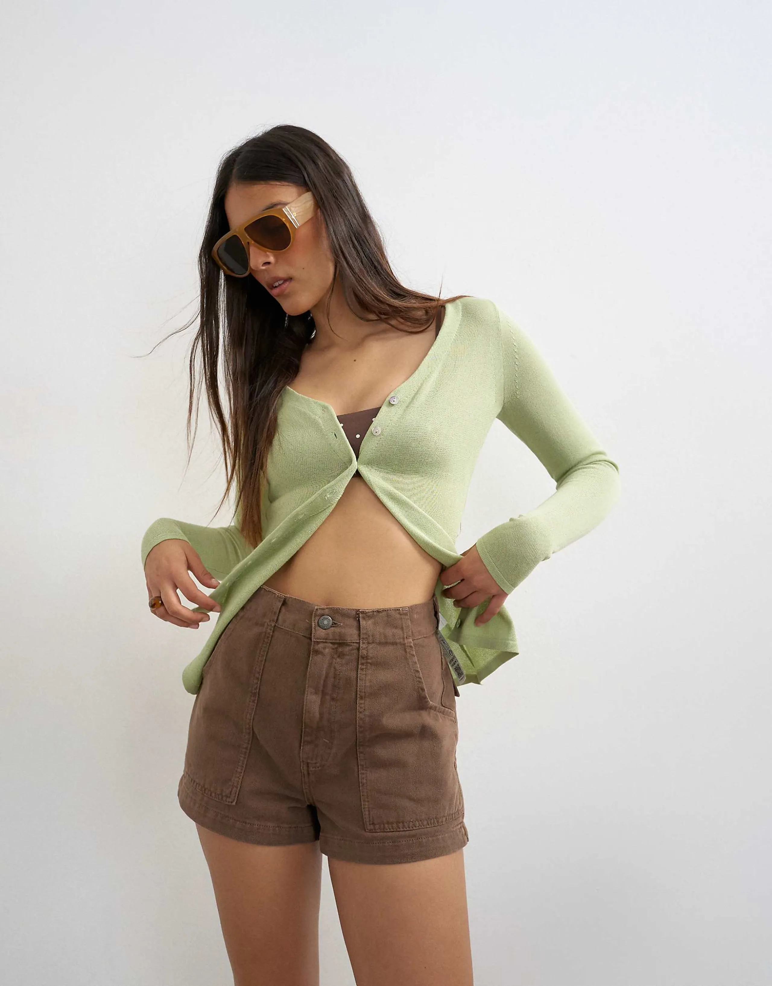 Topshop denim scout short in chocolate