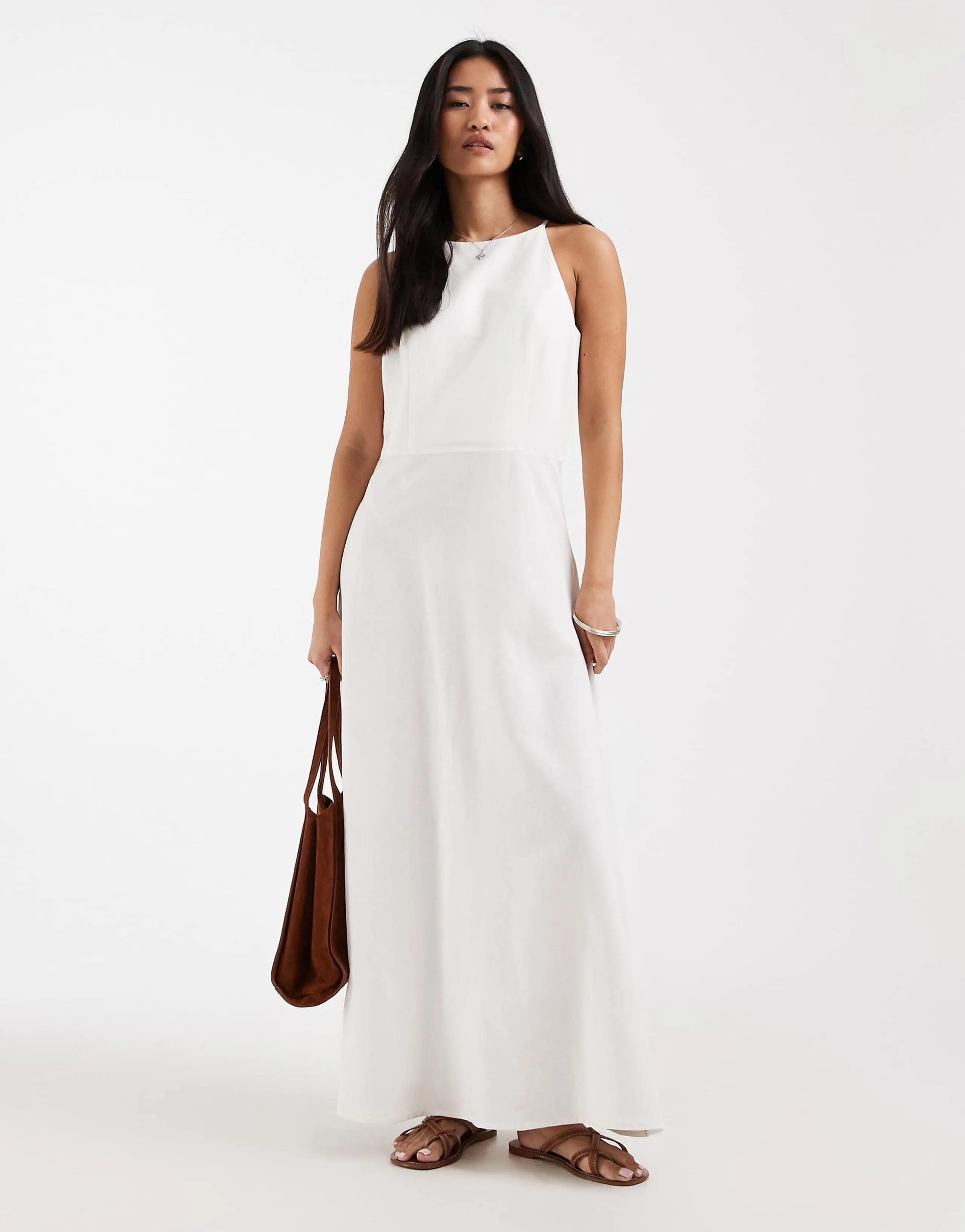 ONLY linen blend sleeveless maxi dress in white