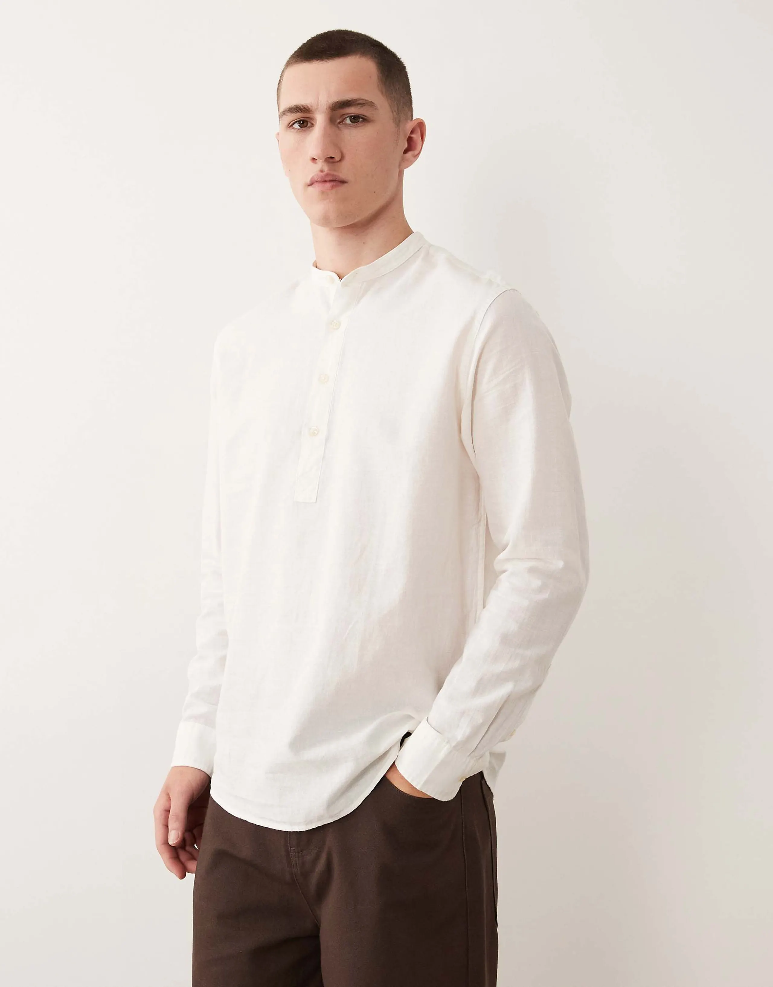 Jack & Jones linen blend overhead shirt in white