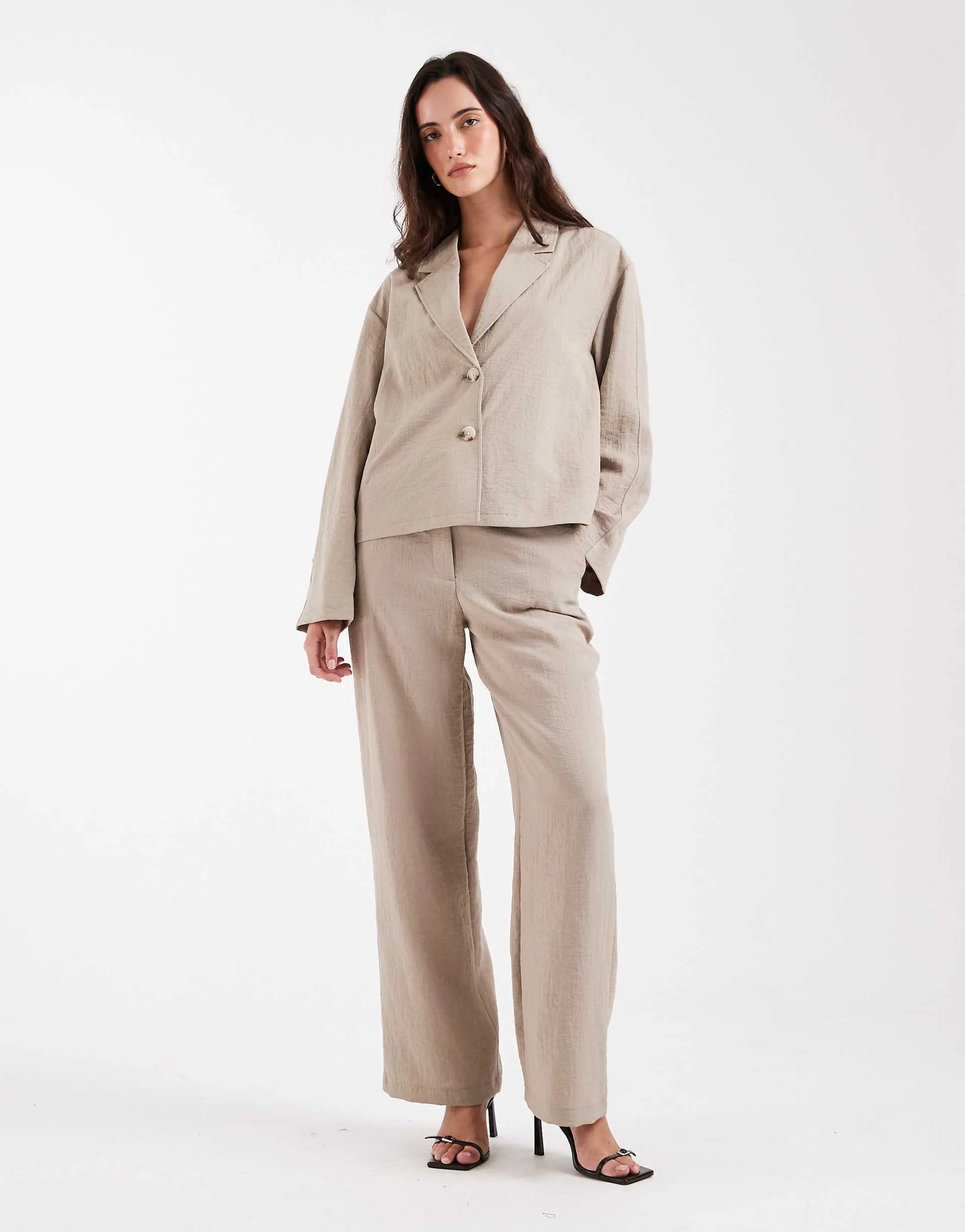 Object mix and match wide leg tailored pants in taupe - part of a set