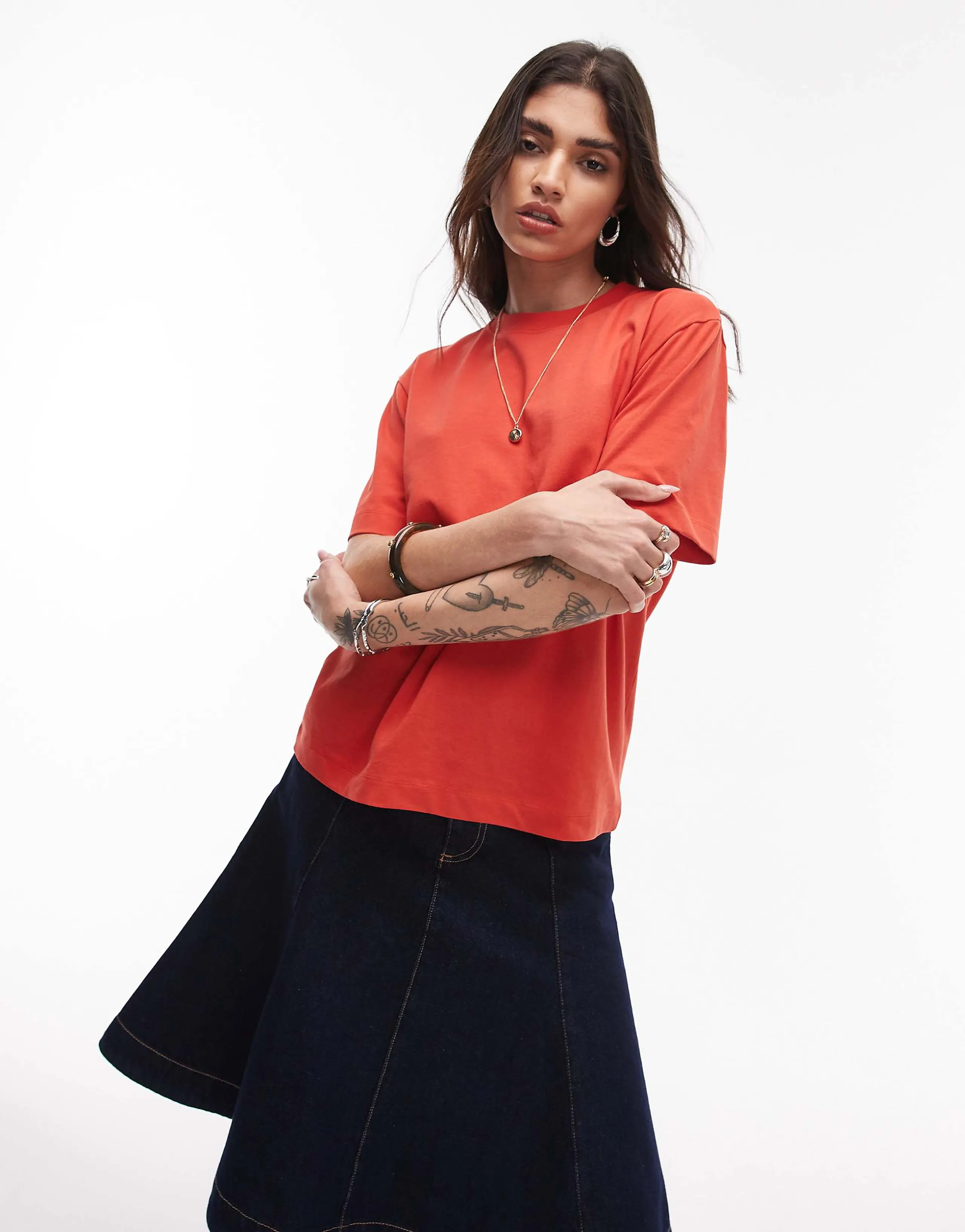 Topshop premium basic short sleeve tee in rust