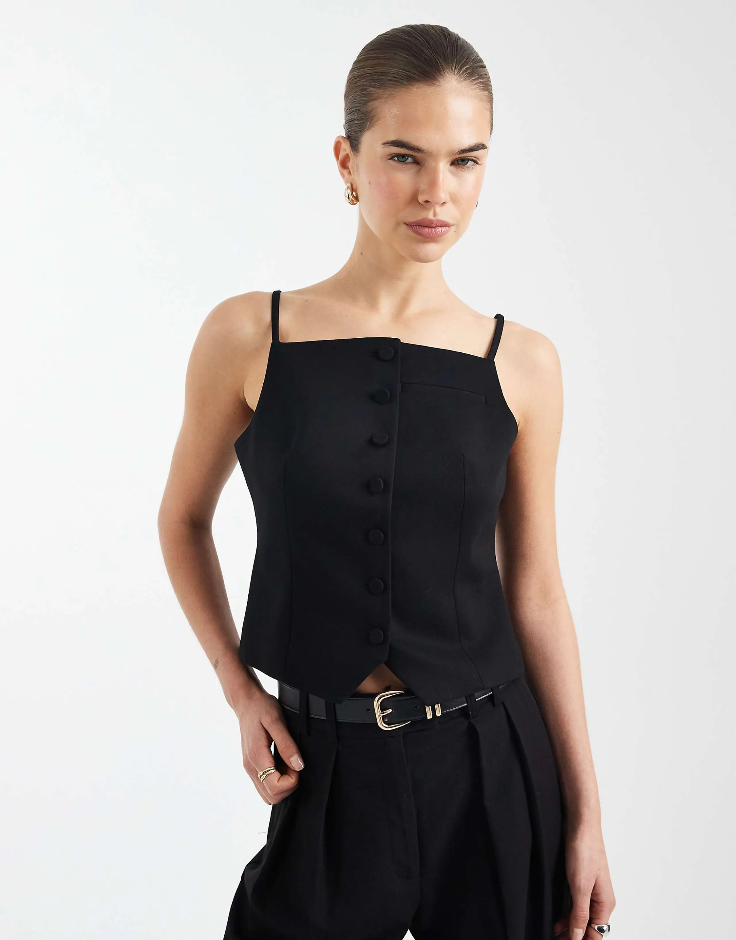 ASOS DESIGN tailored button up cami top in black