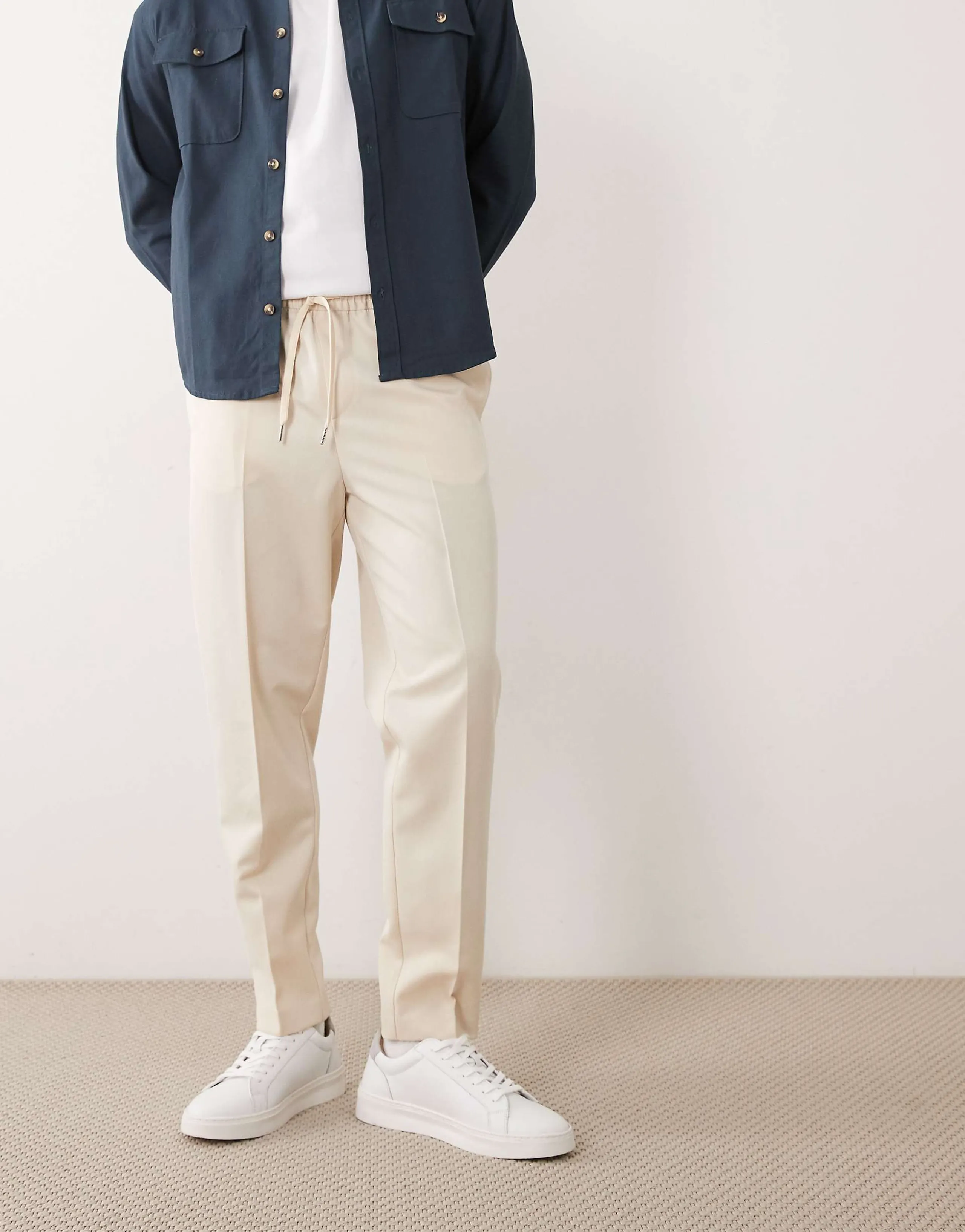 ASOS DESIGN tailored pull on tapered pants in ecru