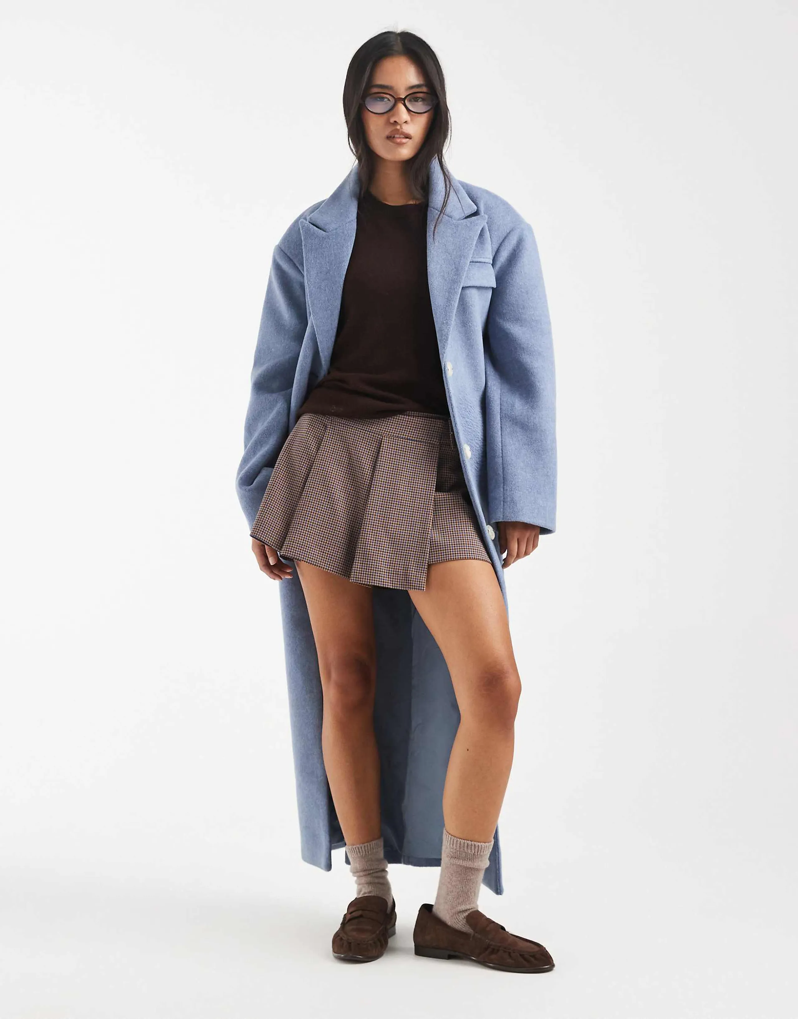 ASOS DESIGN pleated mini skort with buckle in micro check
